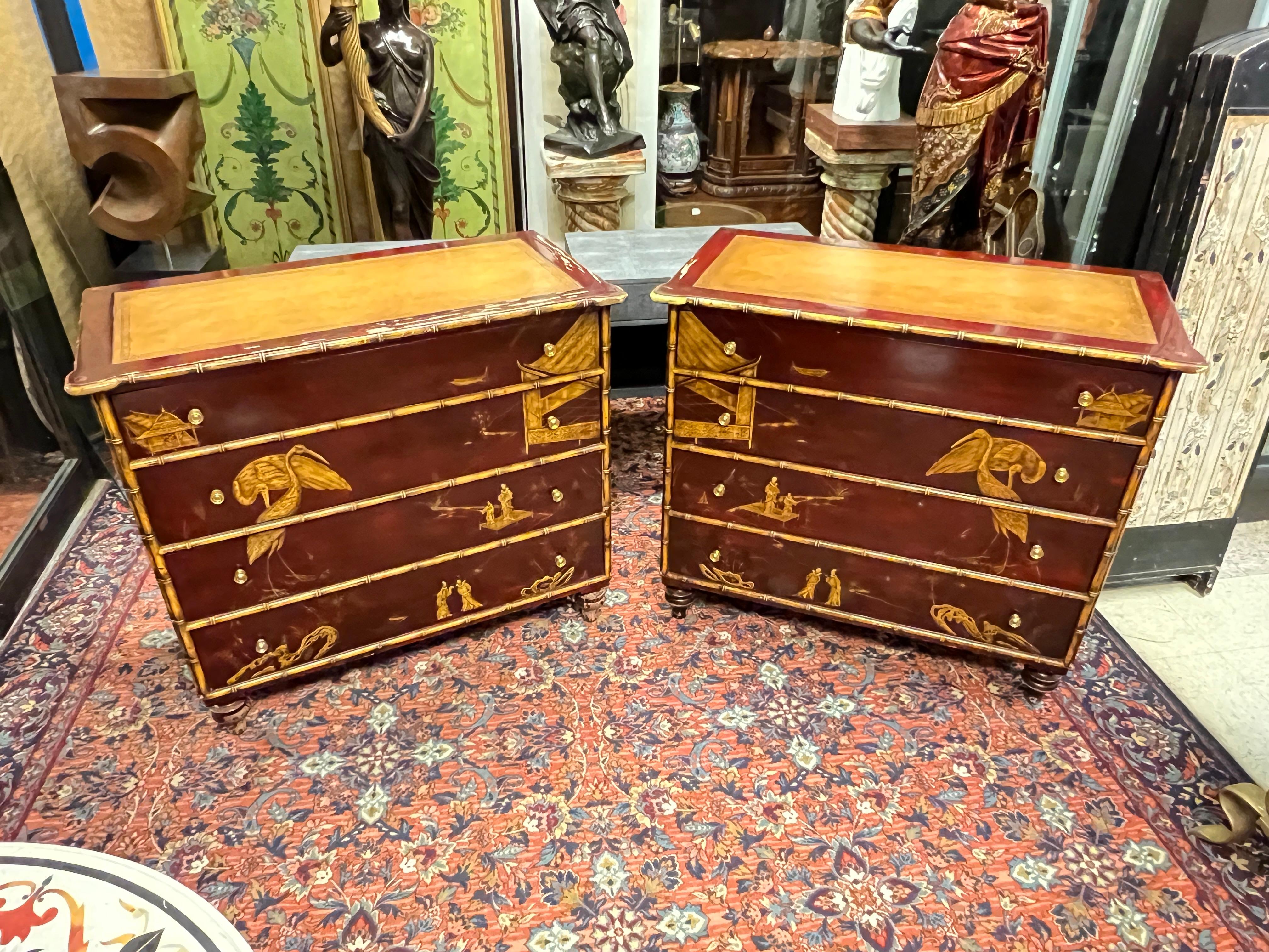 English Pair 0f Engelish Regency style  Chinoiserie Japanned Dressers / Chest of Drawers
