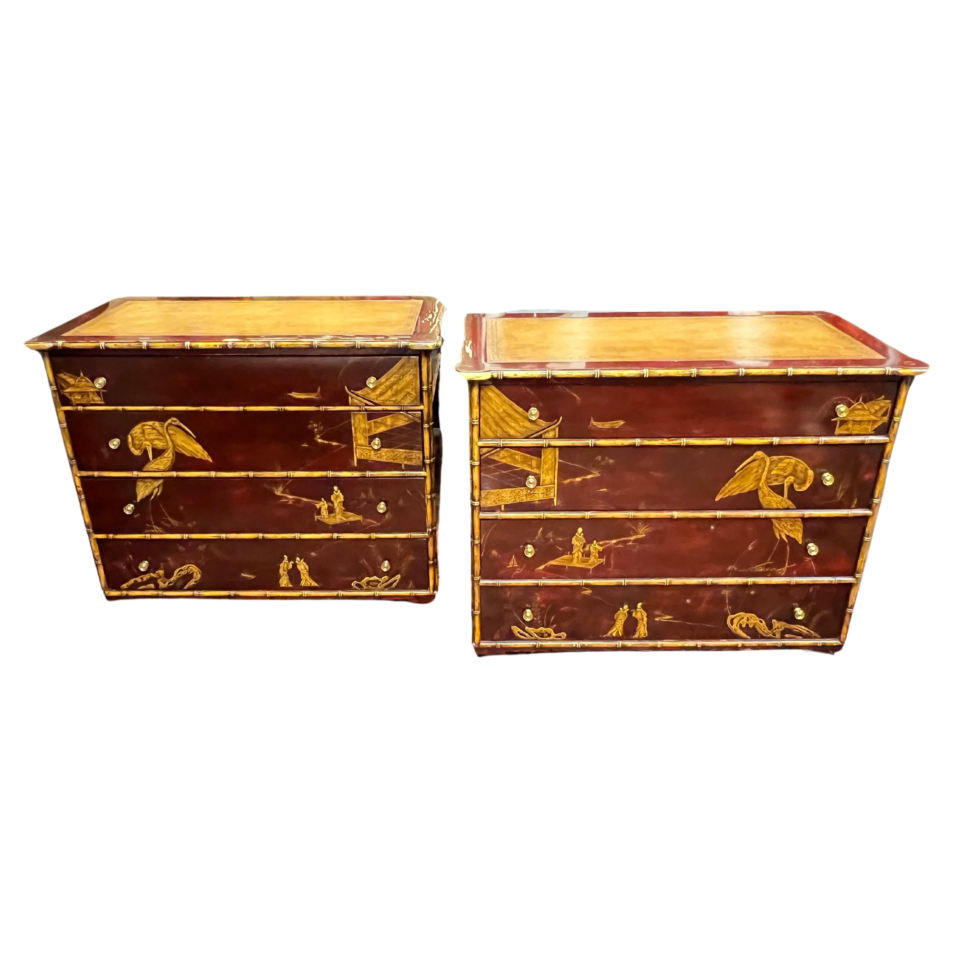 Pair 0f Engelish Regency style  Chinoiserie Japanned Dressers / Chest of Drawers For Sale