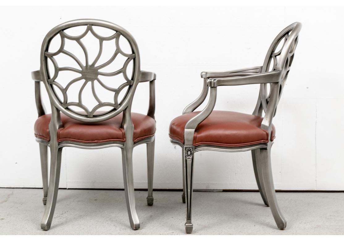 Faux Leather Pair 0f Hollywood Regency Style Spider Web Armchairs For Sale