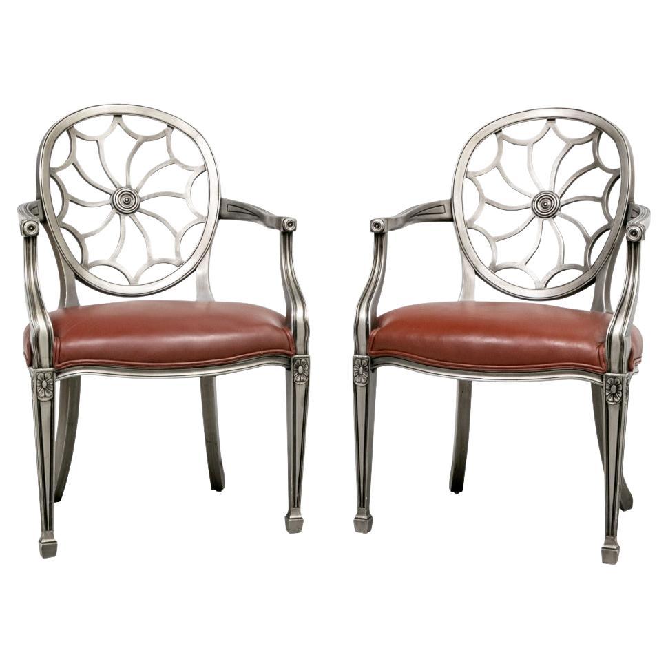 Pair 0f Hollywood Regency Style Spider Web Armchairs