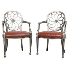 Antique Pair 0f Hollywood Regency Style Spider Web Armchairs