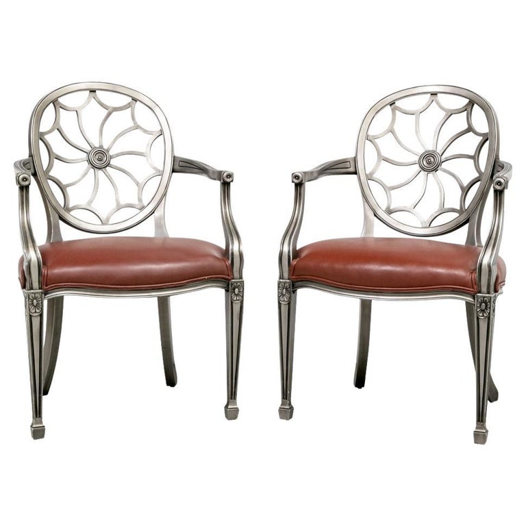 Pair 0f Hollywood Regency Style Spider Web Armchairs For Sale at - Main Image