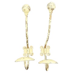 Pair of Vintage French Iron Metal Wall Hooks Coat Racks