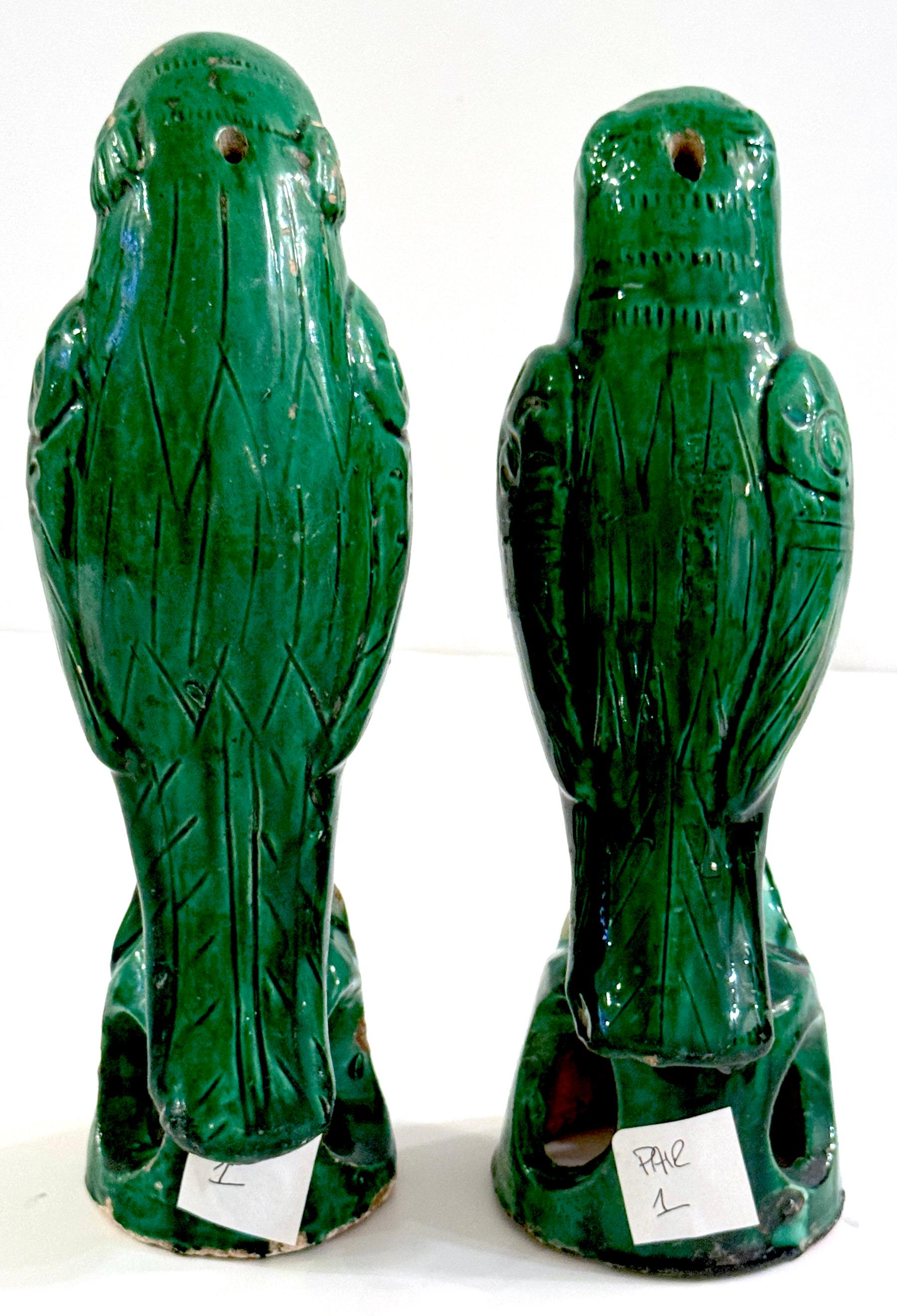 Pair #1  Chinese Export Porcelain Green Sancai Glazed Parrots 1