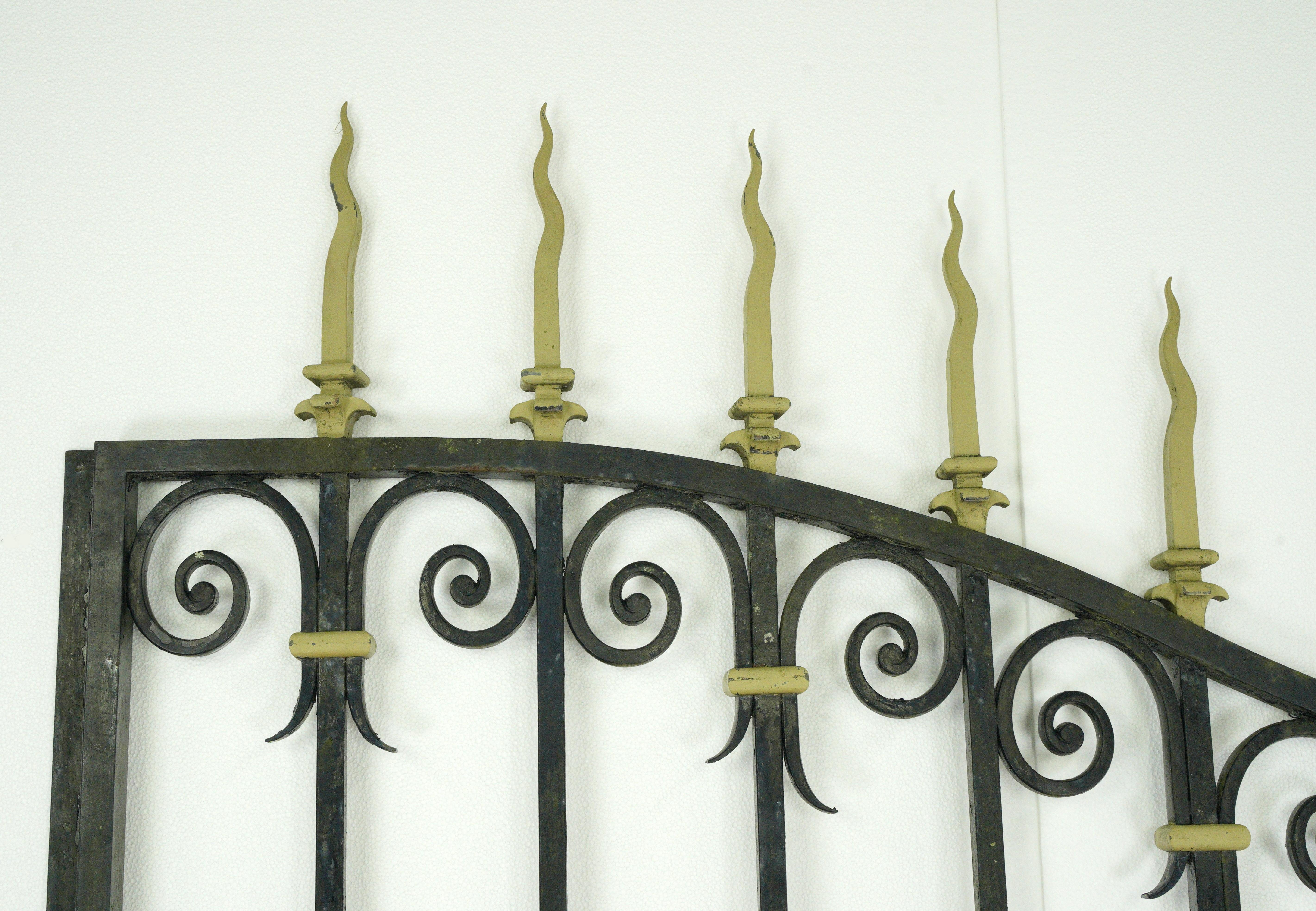 Pair 11 ft Brass Accents Black Wrought Iron Driveway Gates For Sale 5
