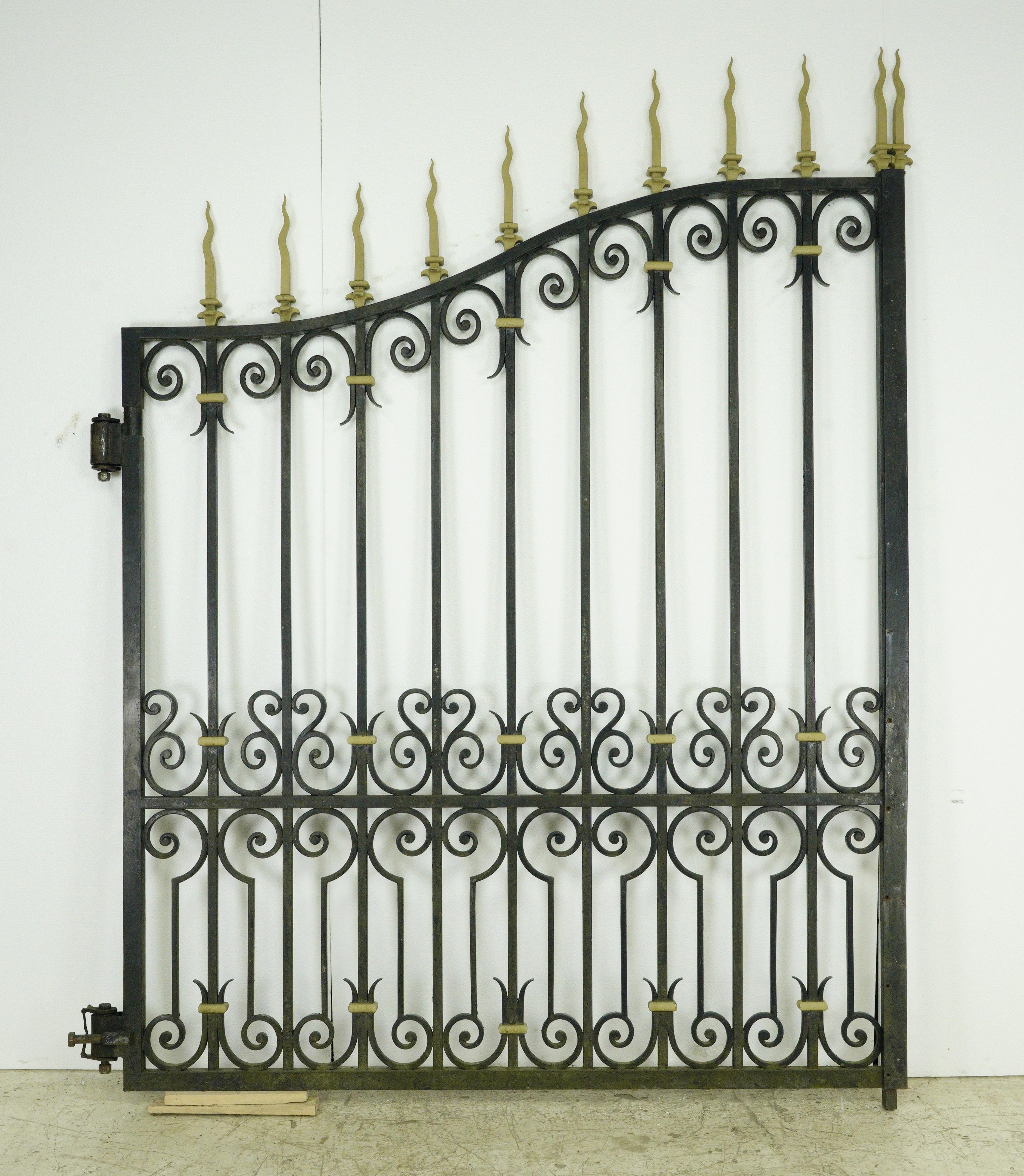 Pair 11 ft Brass Accents Black Wrought Iron Driveway Gates For Sale 7