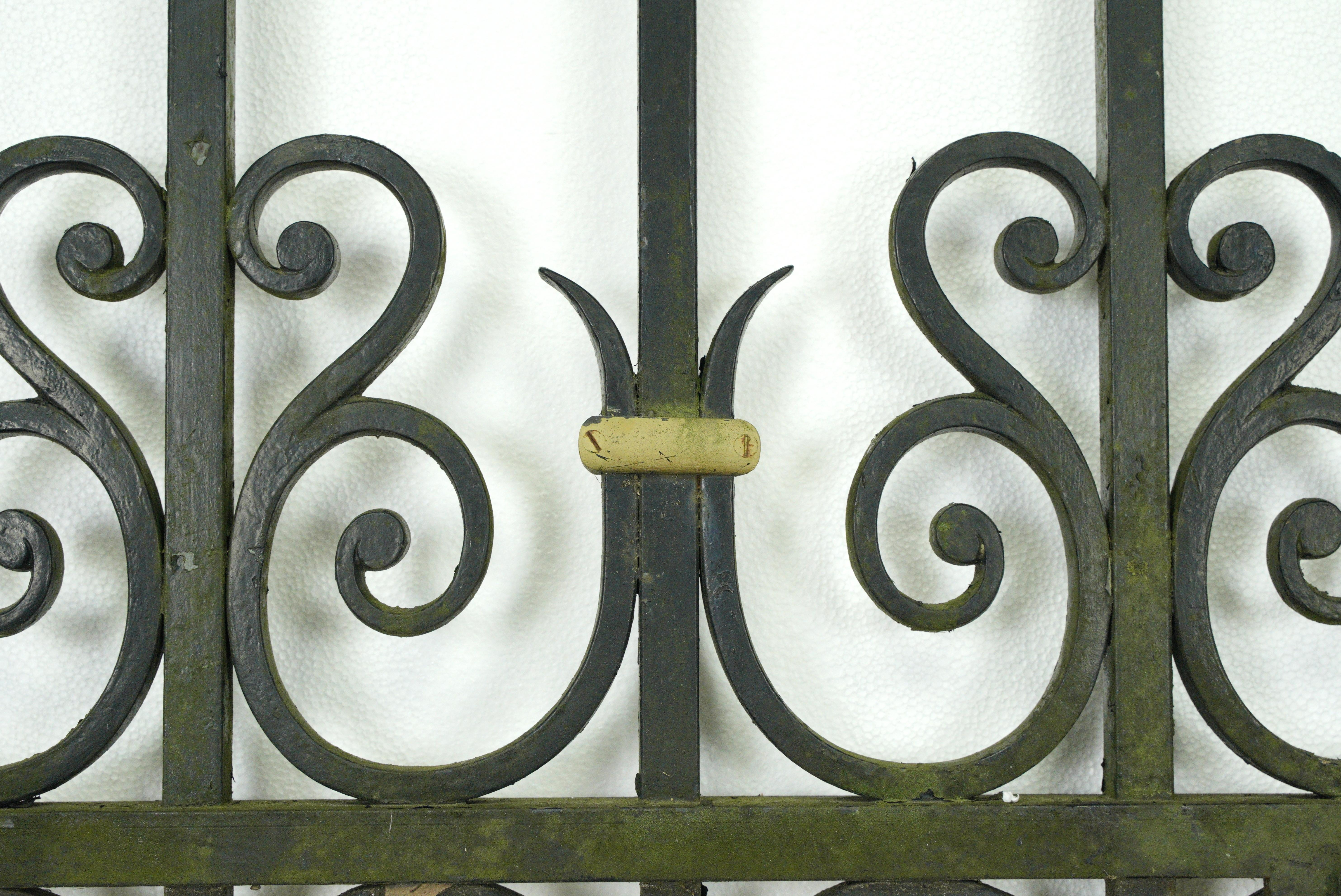American Pair 11 ft Brass Accents Black Wrought Iron Driveway Gates For Sale