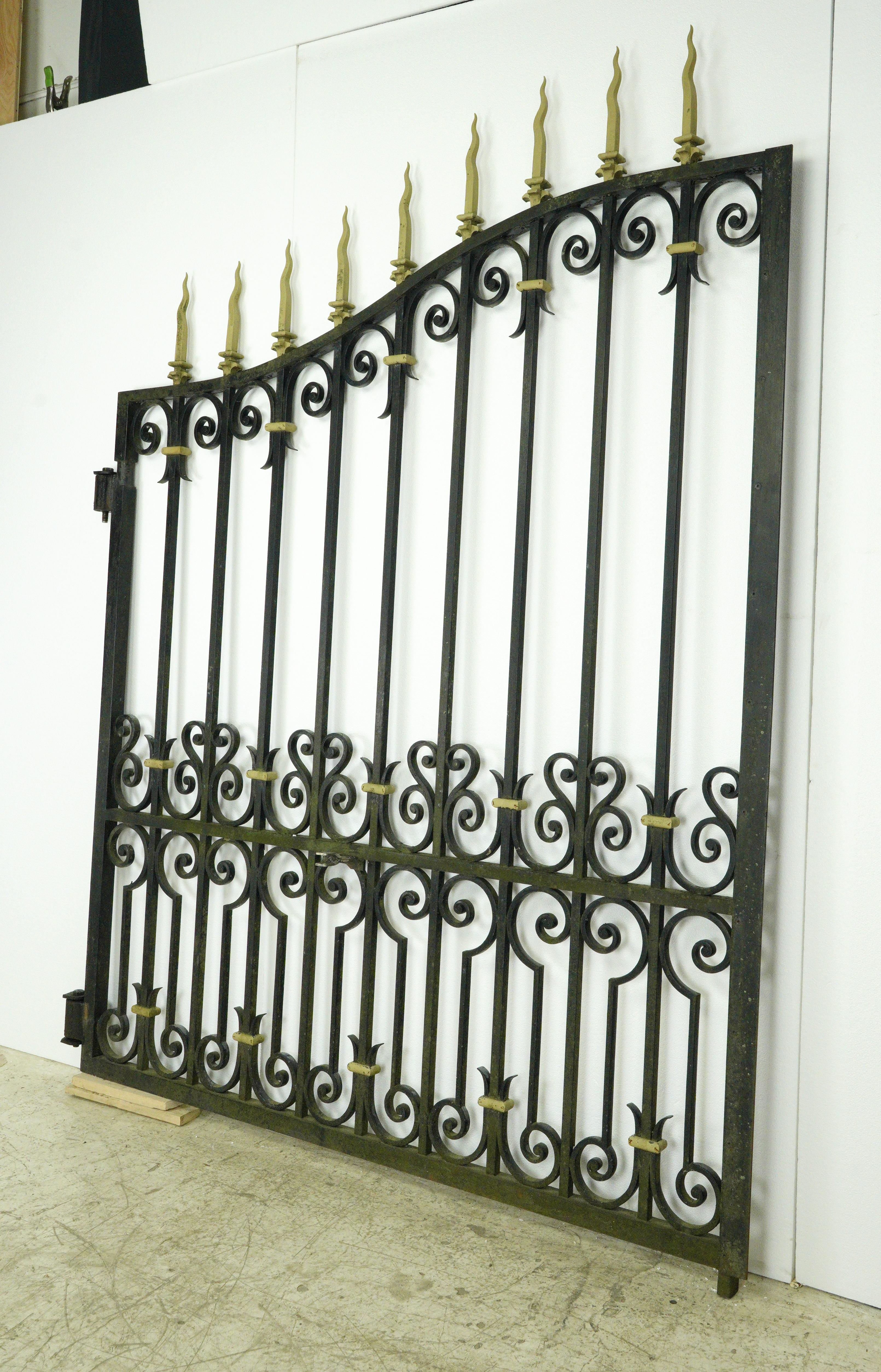 Pair 11 ft Brass Accents Black Wrought Iron Driveway Gates For Sale 1