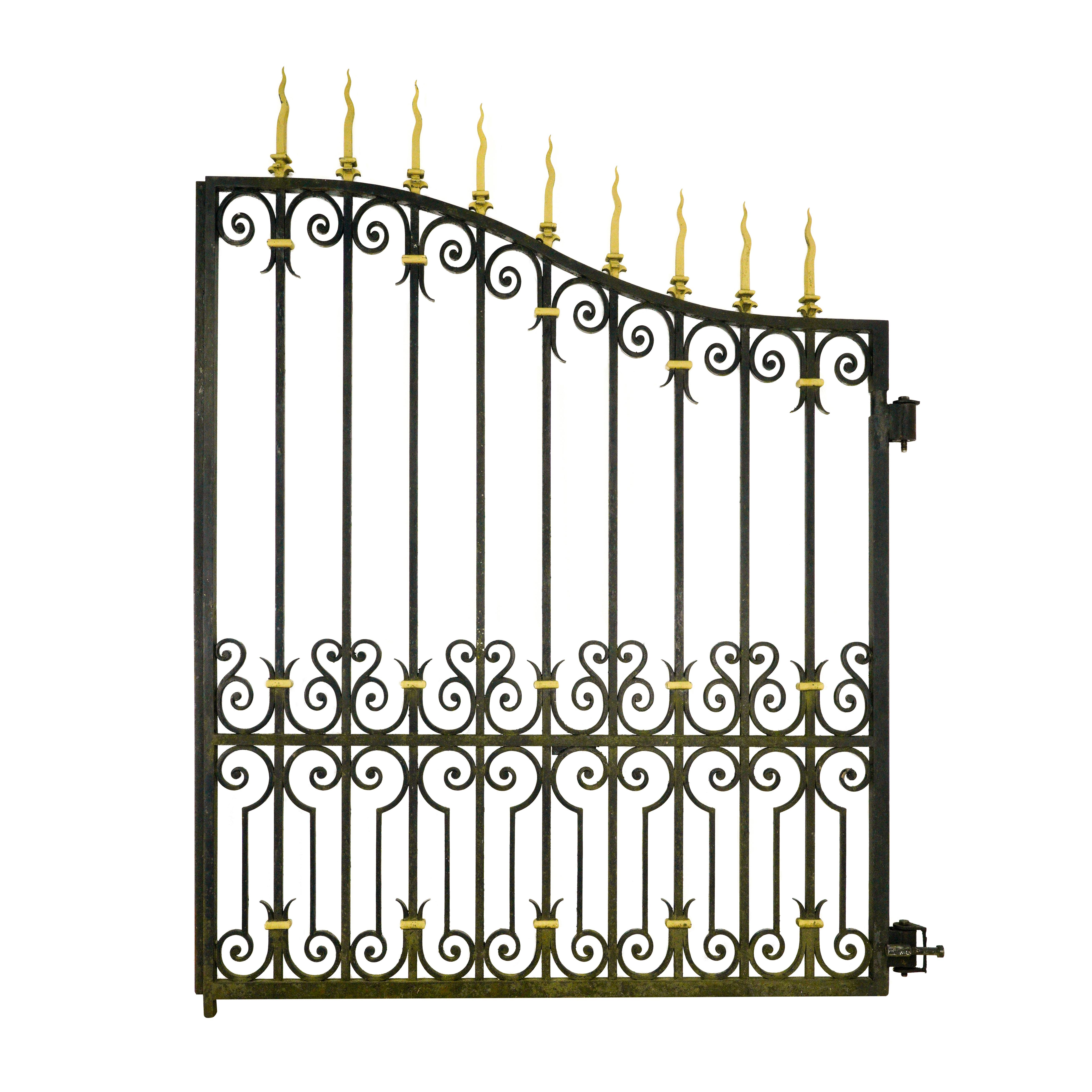 Pair 11 ft Brass Accents Black Wrought Iron Driveway Gates For Sale 2