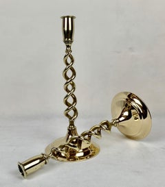 Solid Brass Open Barley Twist Candlesticks with Round Bases- 19th c.