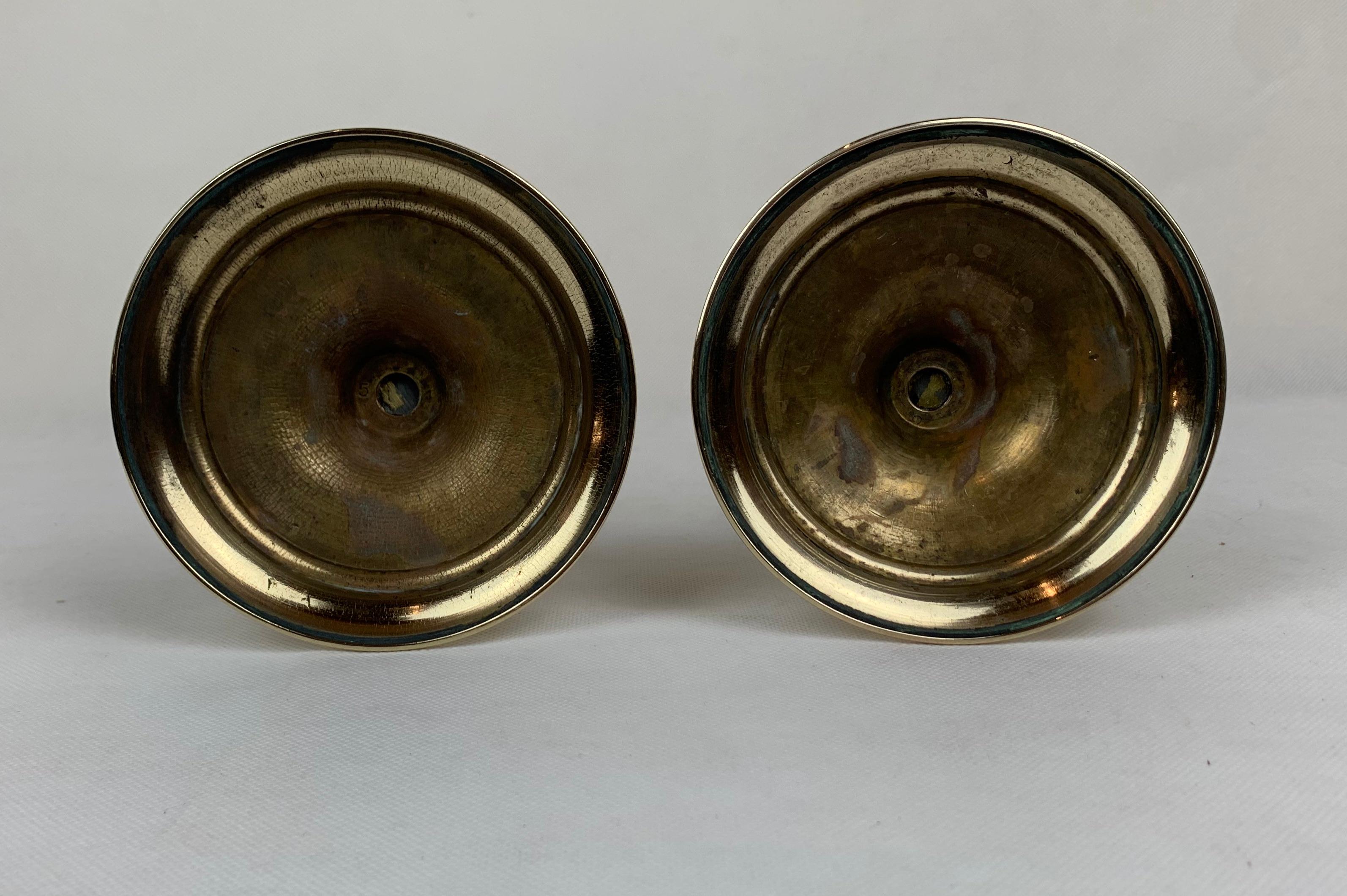 English Solid Brass Open Barley Twist Candlesticks with Round Bases- 19th c. For Sale