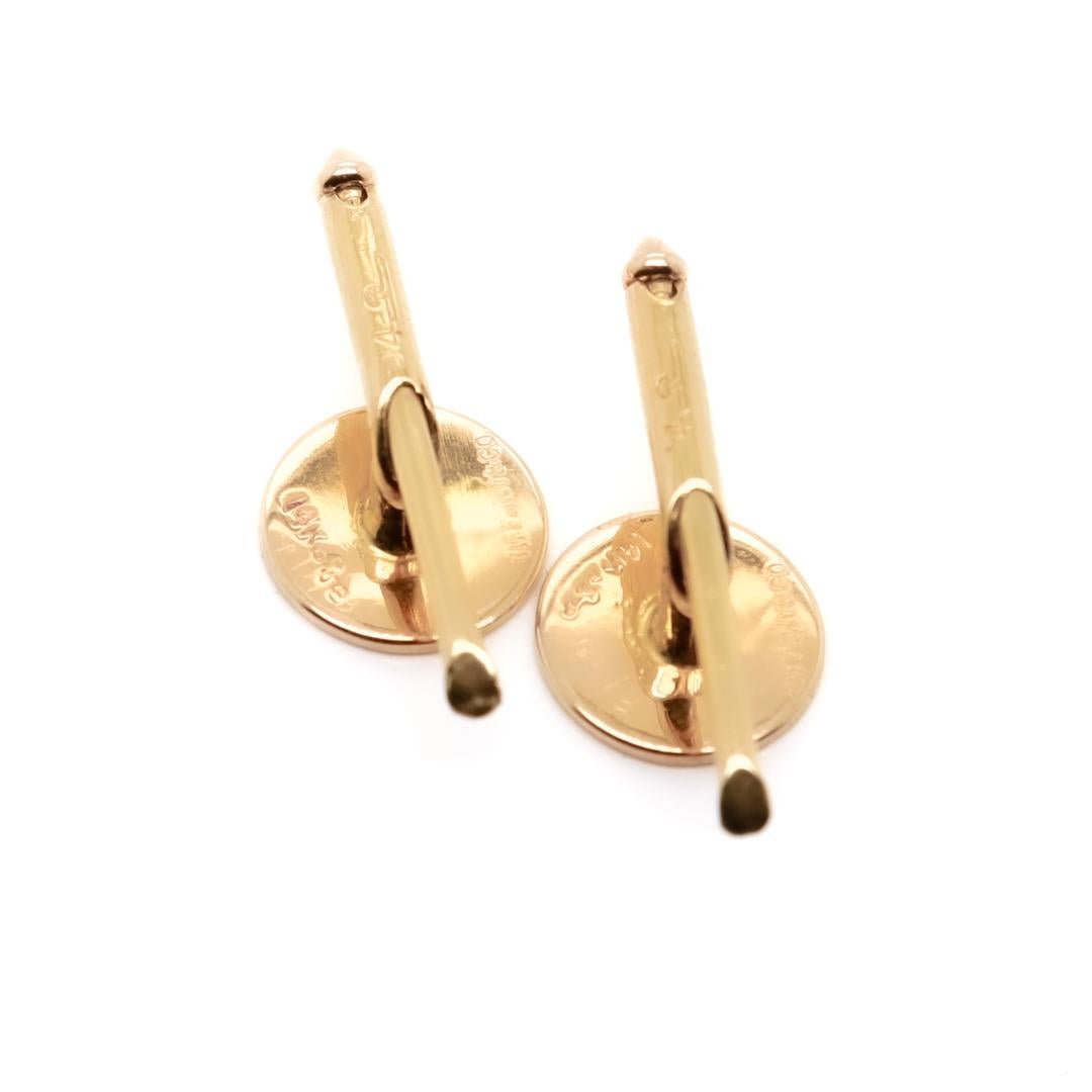 Pair 14k Gold & Diamond Tiffany & Co Mid-Century Round Collar Studs or Buttons 4