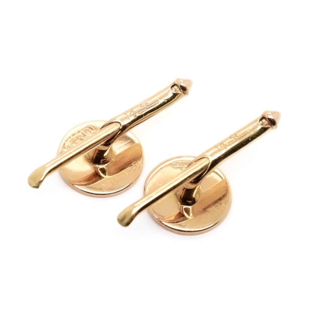 Pair 14k Gold & Diamond Tiffany & Co Mid-Century Round Collar Studs or Buttons 5