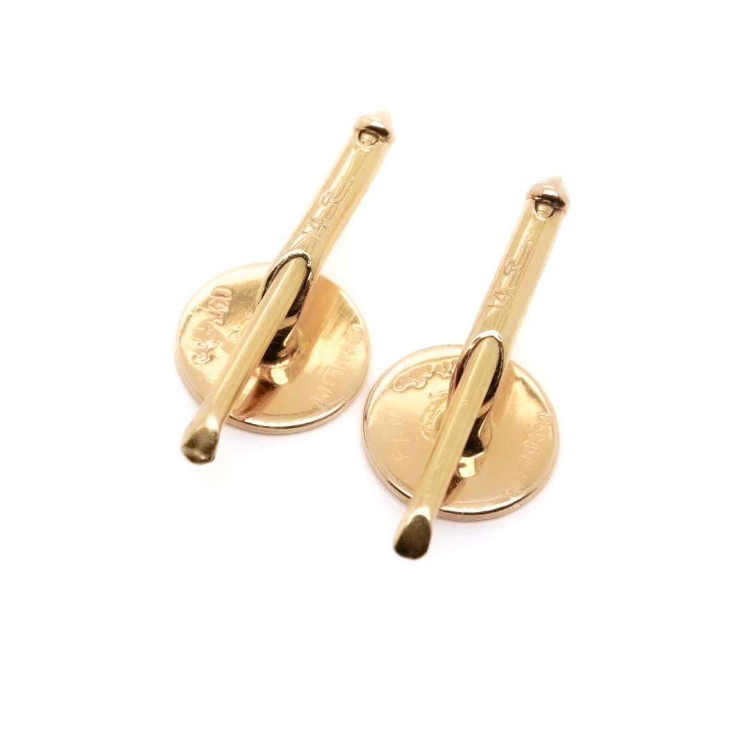 Pair 14k Gold & Diamond Tiffany & Co Mid-Century Round Collar Studs or Buttons 6