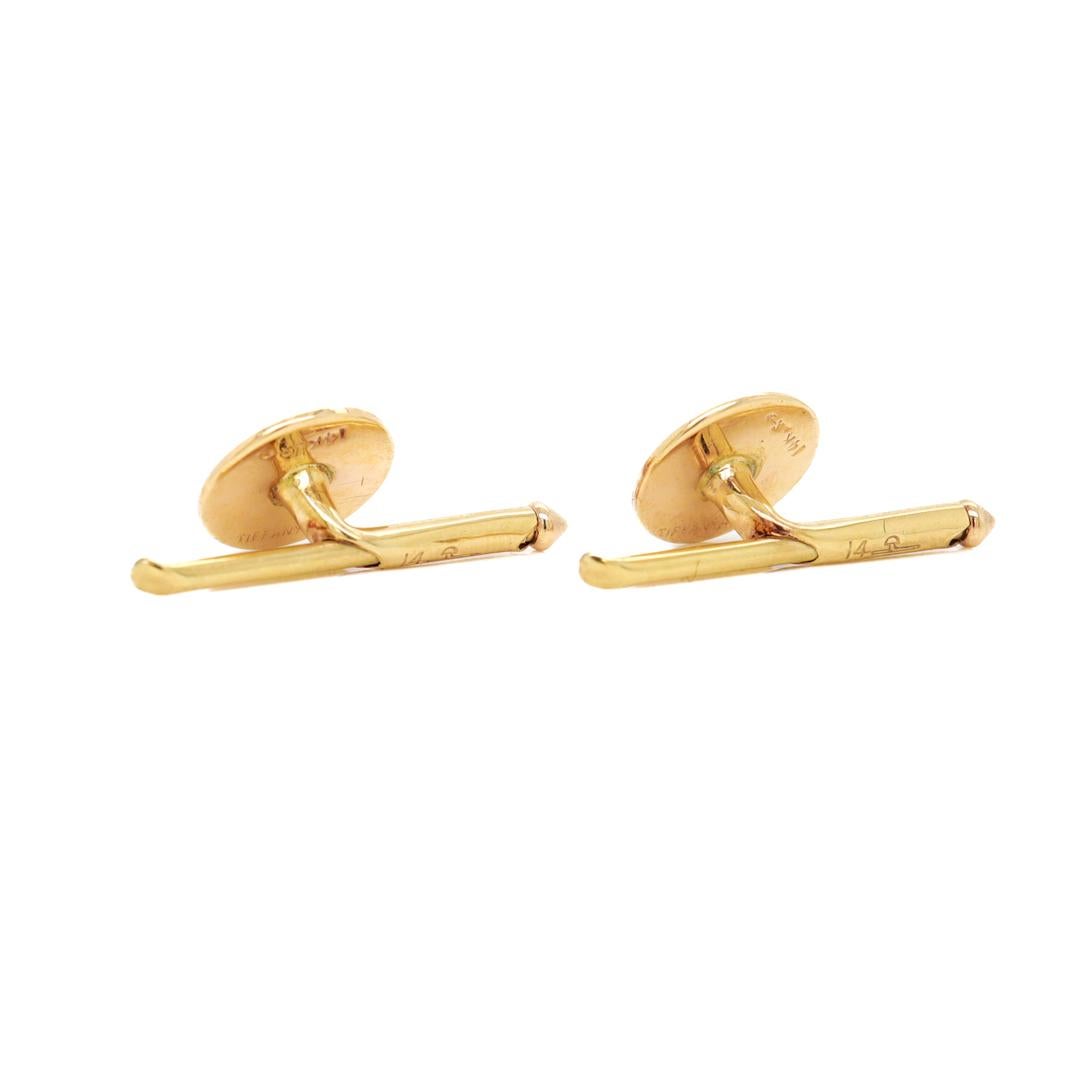 Men's Pair 14k Gold & Diamond Tiffany & Co Mid-Century Round Collar Studs or Buttons