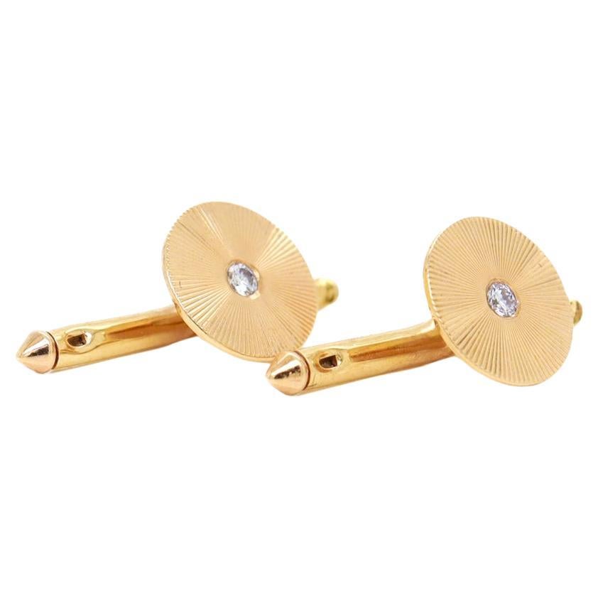 Pair 14k Gold & Diamond Tiffany & Co Mid-Century Round Collar Studs or Buttons