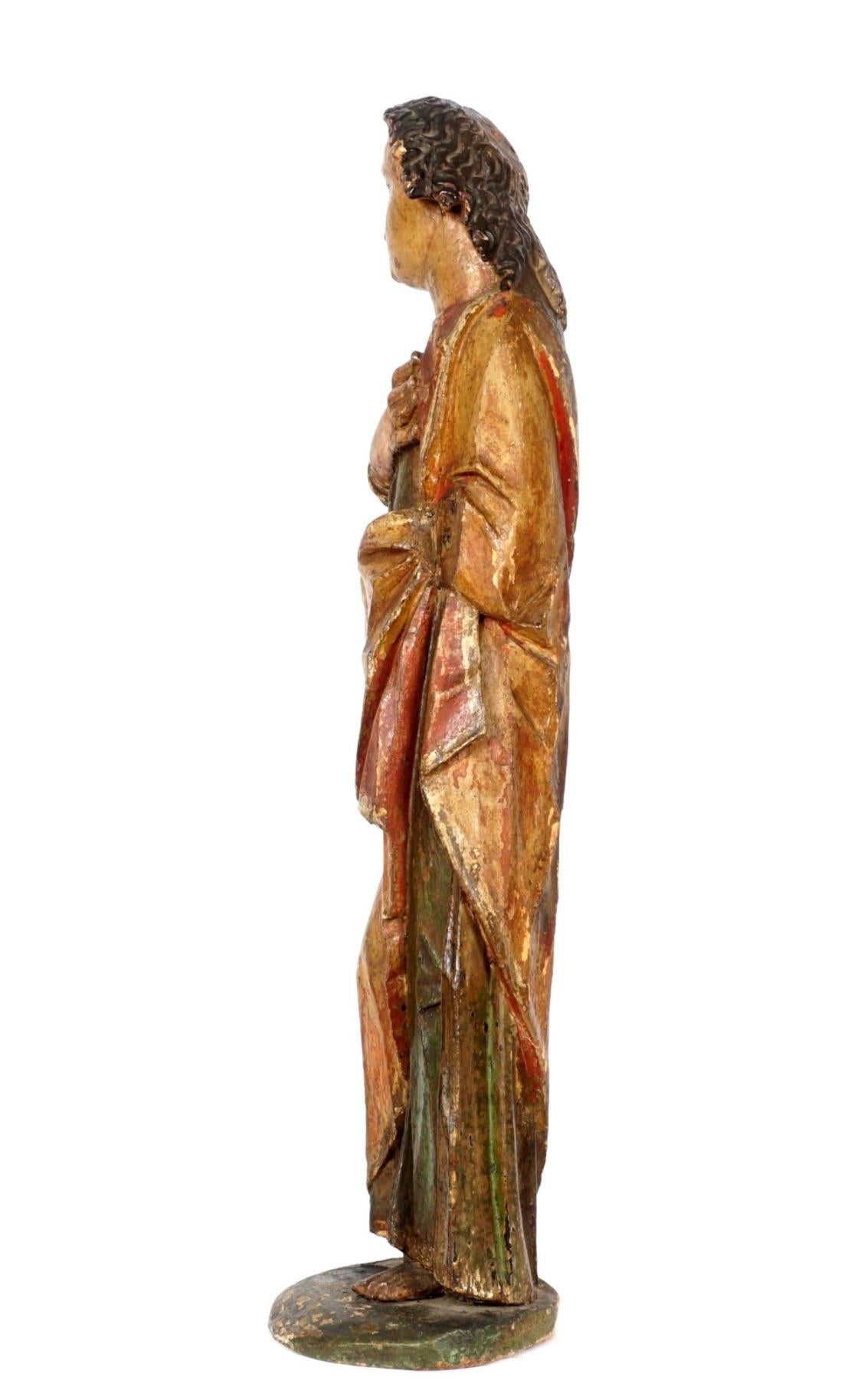 Pair 16th Century Carved Polychrome Figures Virgin Mary and St-John 6