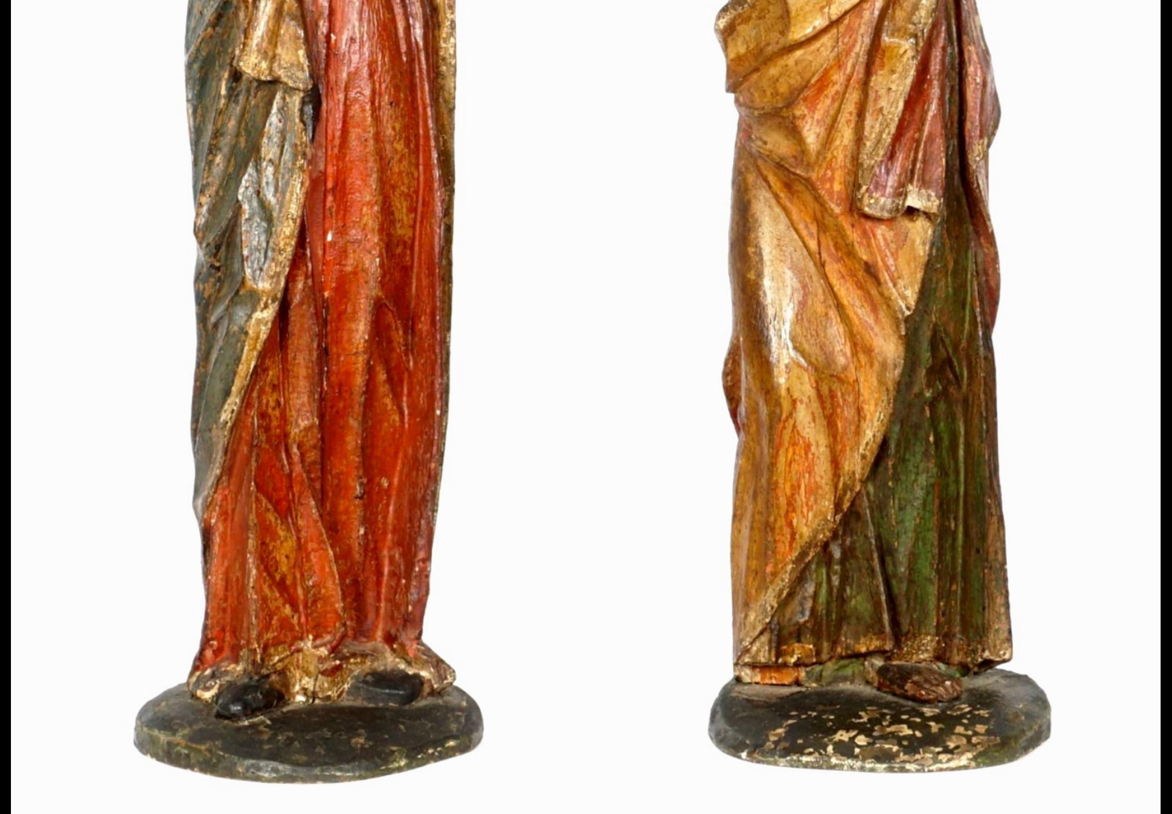 Pair 16th Century Carved Polychrome Figures Virgin Mary and St-John 9