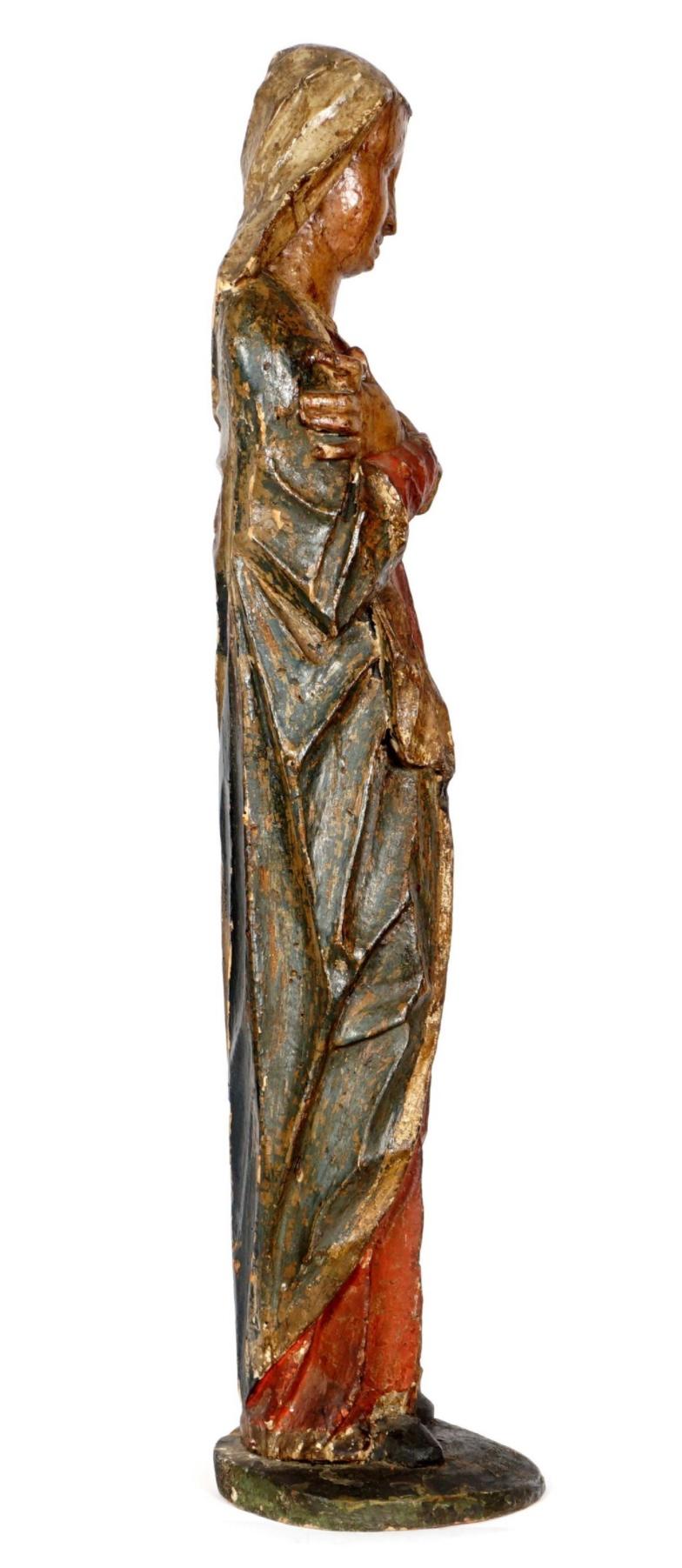 Renaissance Pair 16th Century Carved Polychrome Figures Virgin Mary and St-John