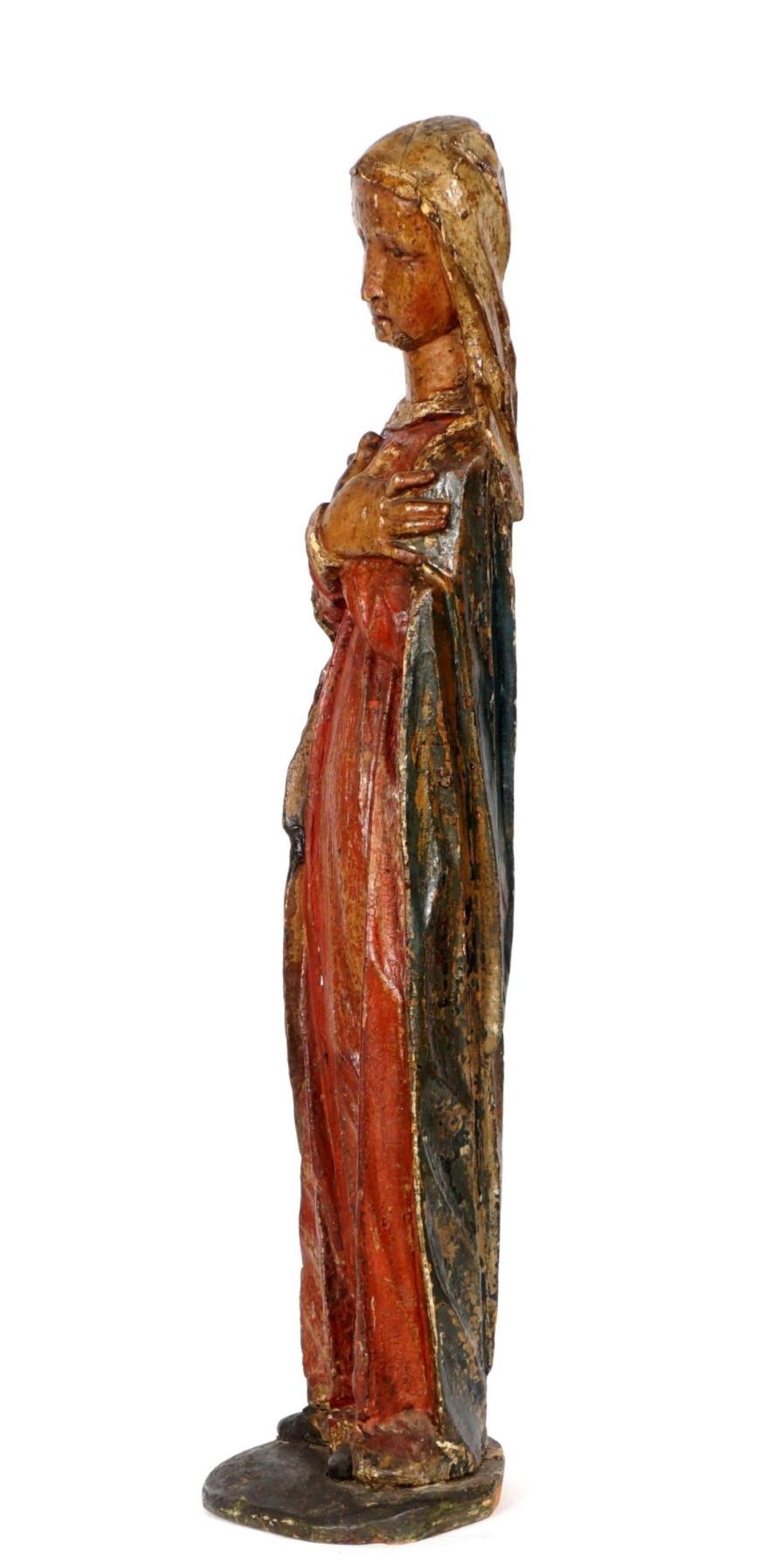 Pair 16th Century Carved Polychrome Figures Virgin Mary and St-John In Good Condition In Bradenton, FL