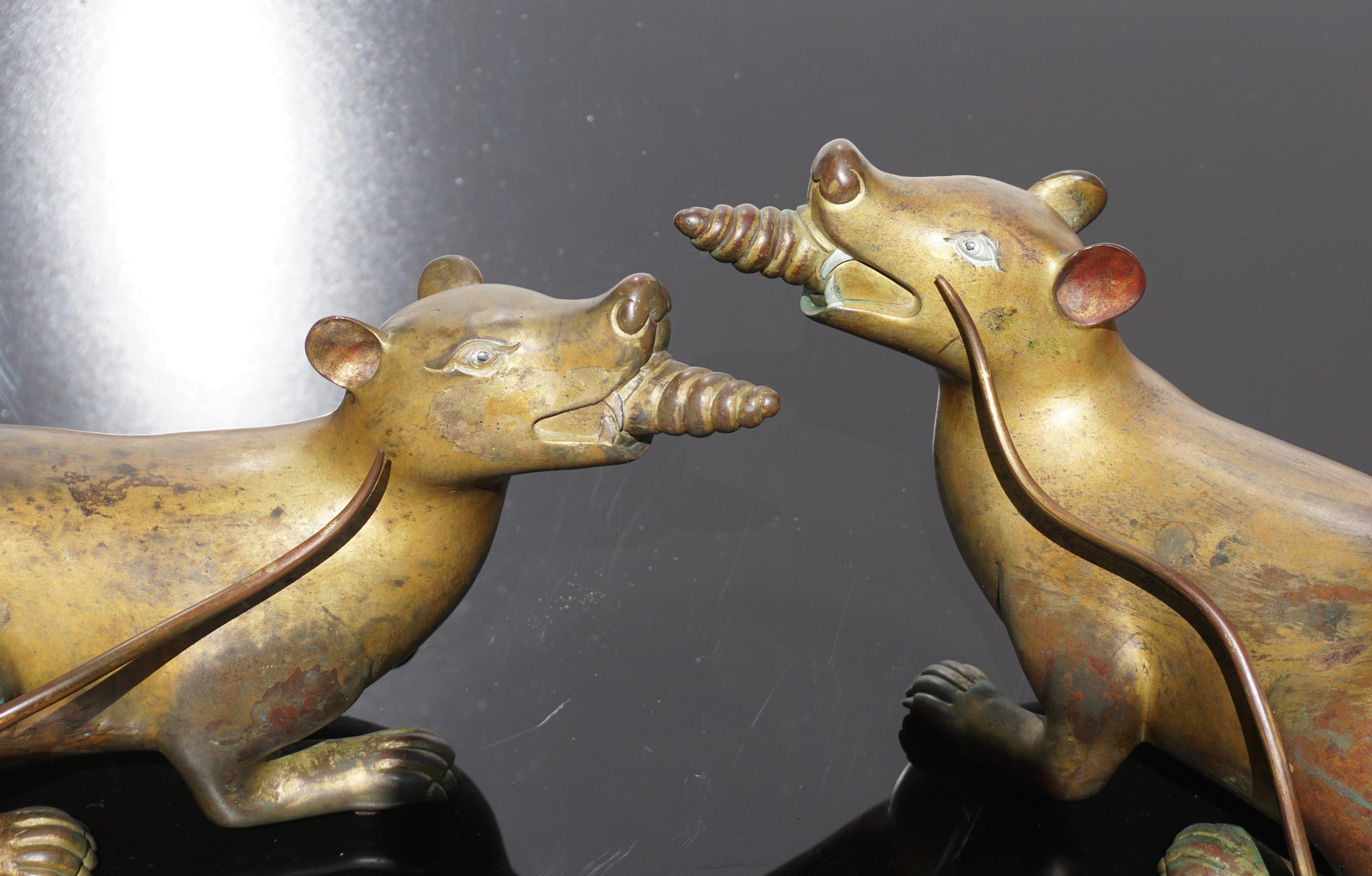 Pair of 16th Century Tibetan Bronze Buddha Ritual Rats 4