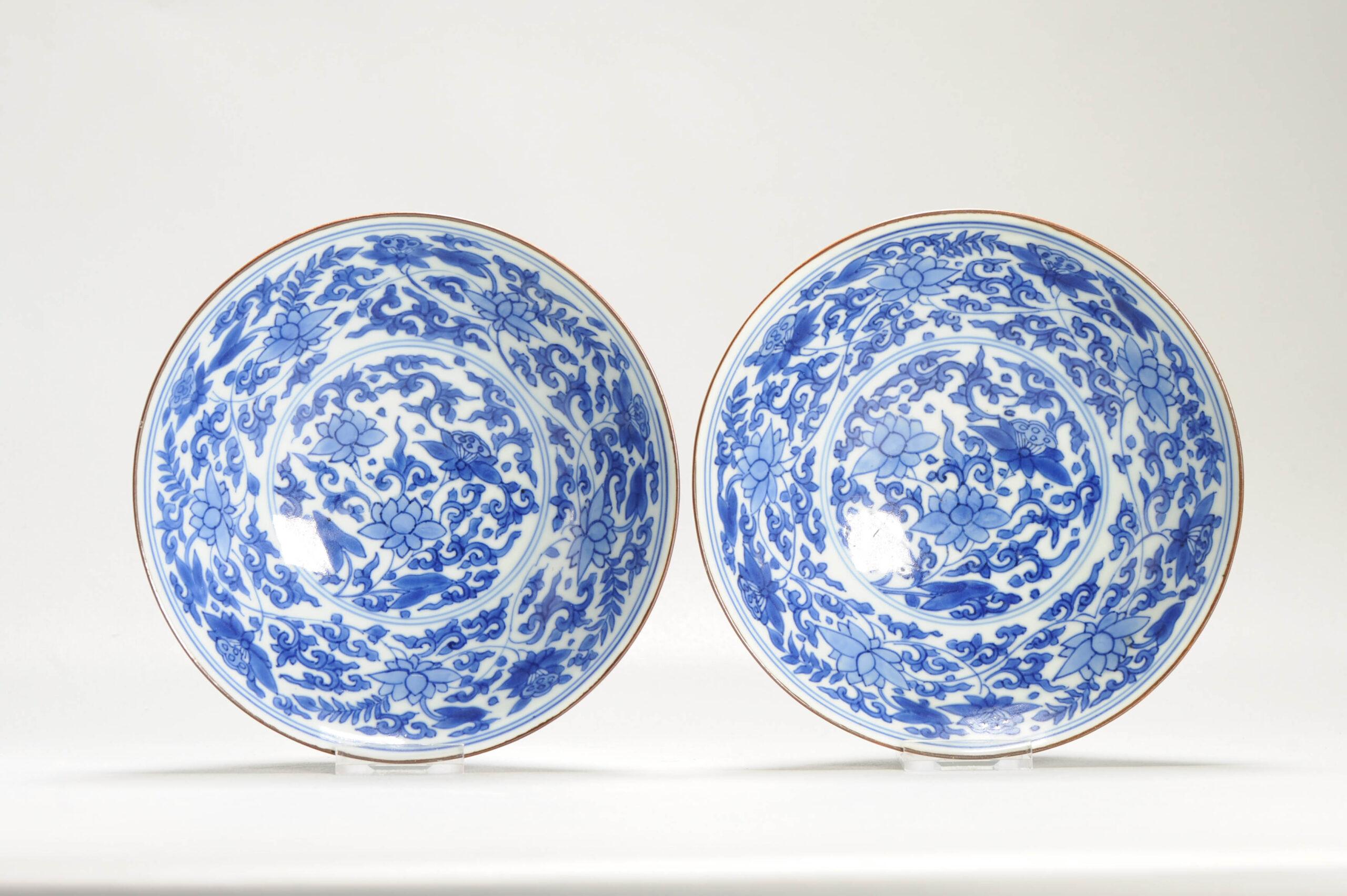 Ming Pair 17c Antique Chinese Porcelain Blue and White Bowls Shunzhi Transitional
