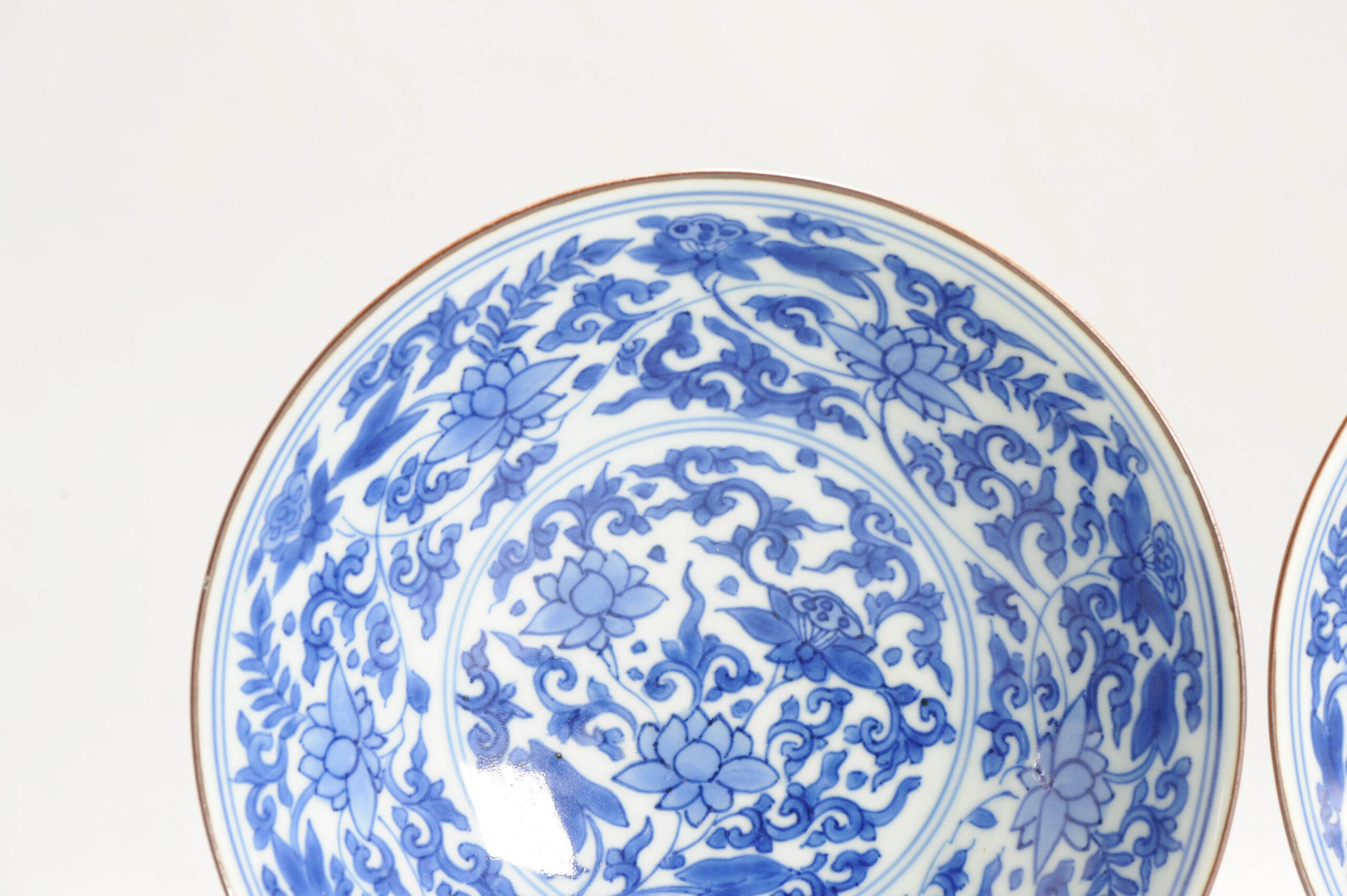 Pair 17c Antique Chinese Porcelain Blue and White Bowls Shunzhi Transitional In Good Condition In Amsterdam, Noord Holland