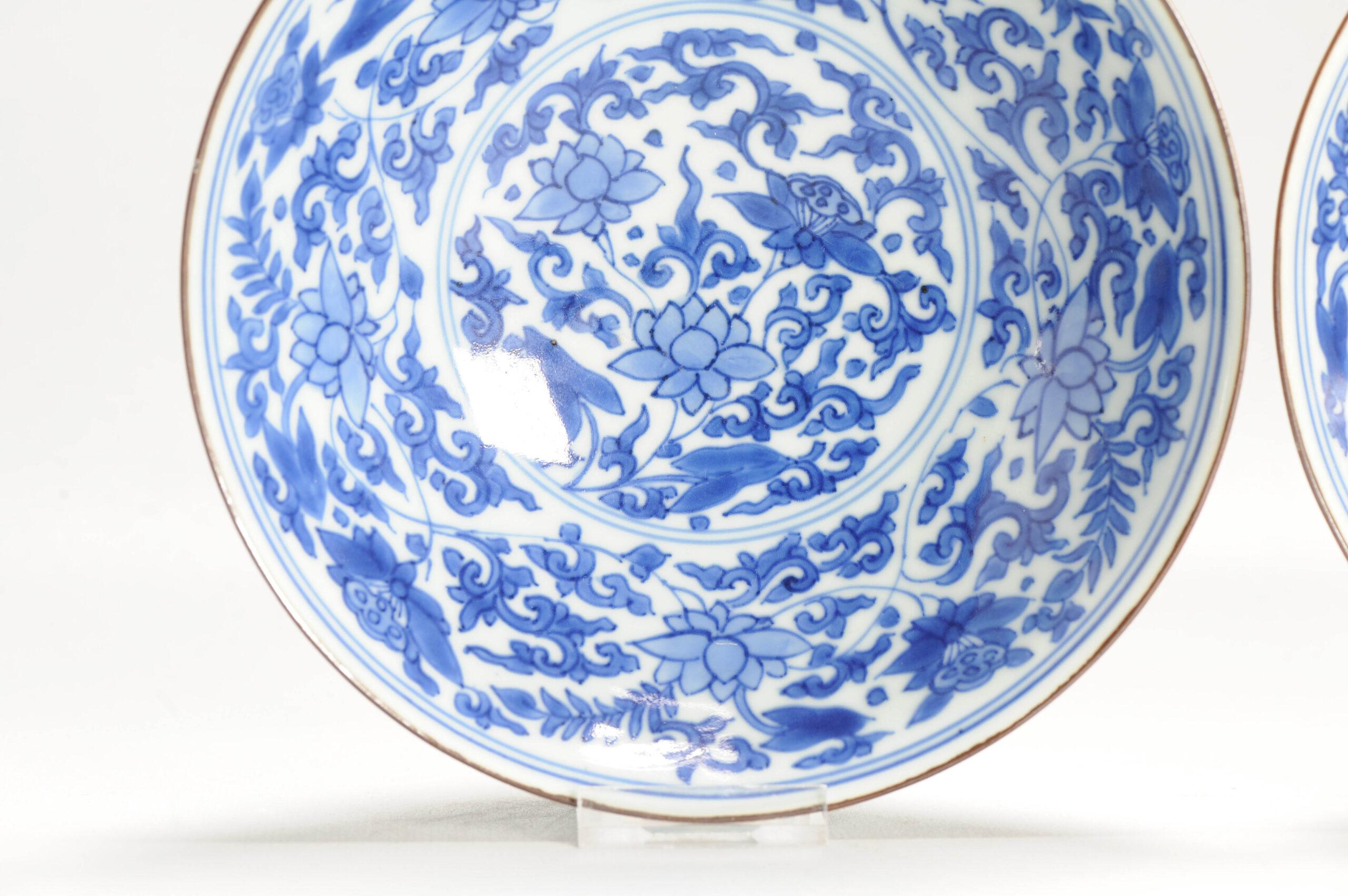 18th Century and Earlier Pair 17c Antique Chinese Porcelain Blue and White Bowls Shunzhi Transitional