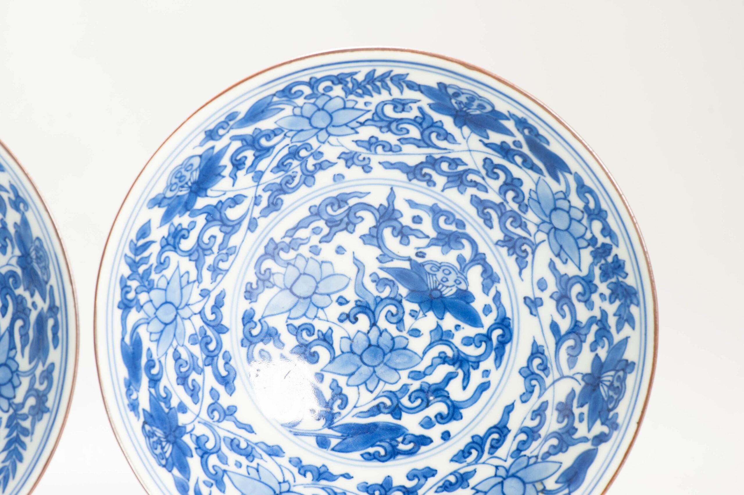 Pair 17c Antique Chinese Porcelain Blue and White Bowls Shunzhi Transitional 2