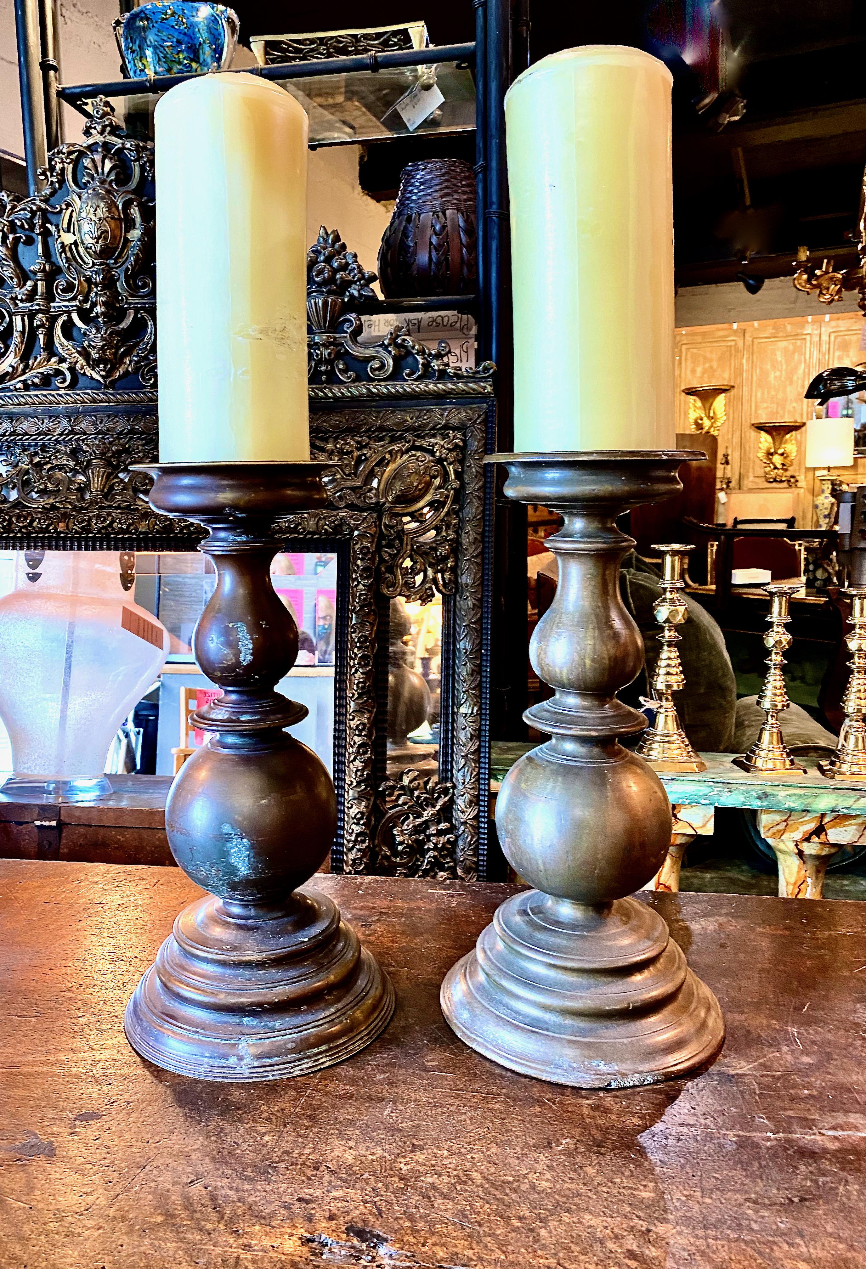 Pair 17th C. Italian Bronze Prickets or Candleholders For Sale 1