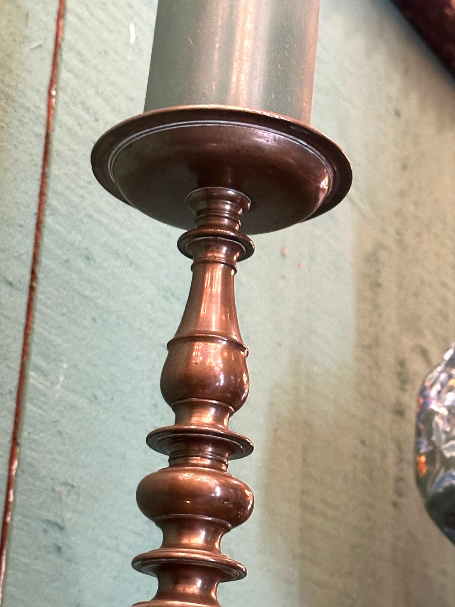 Pair 17th Century Candlesticks Candle Holder Light in Brass Antique Gift Object For Sale 7