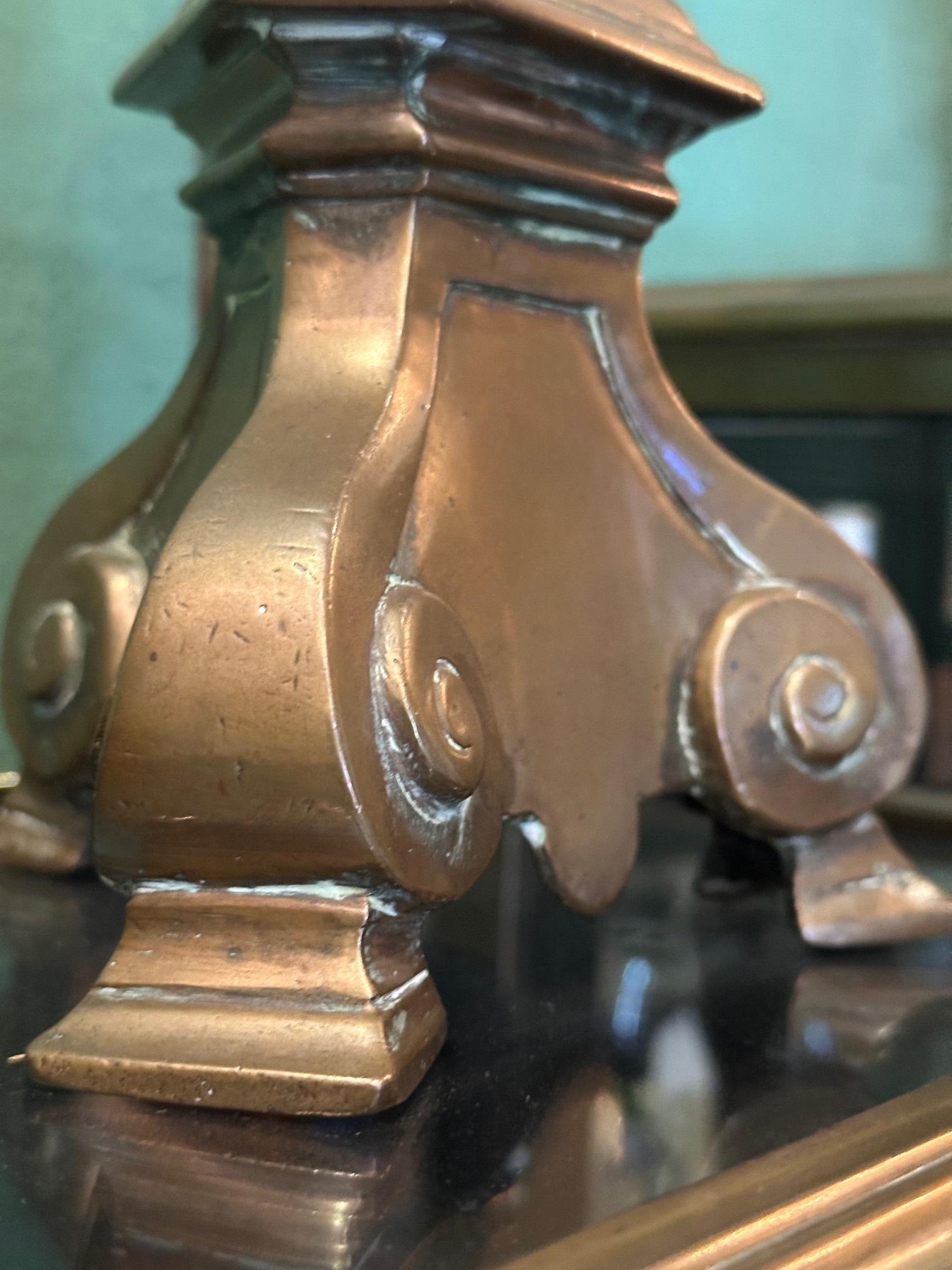 Pair 17th Century Candlesticks Candle Holder Light in Brass Antique Gift Object For Sale 8