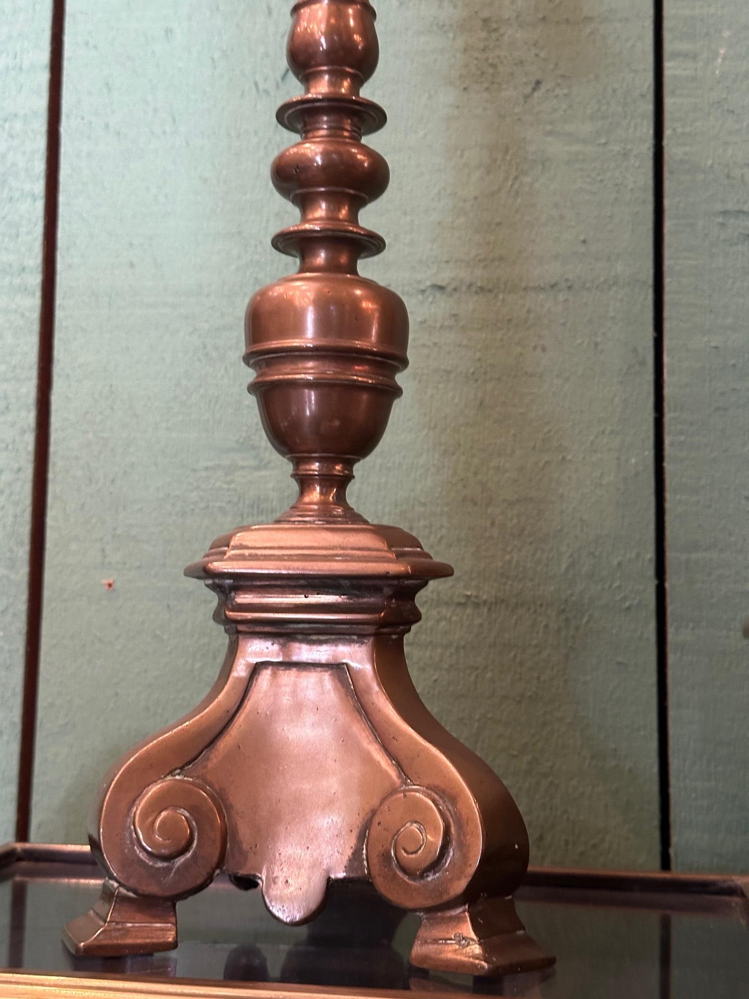 Pair 17th Century Candlesticks Candle Holder Light in Brass Antique Gift Object For Sale 9