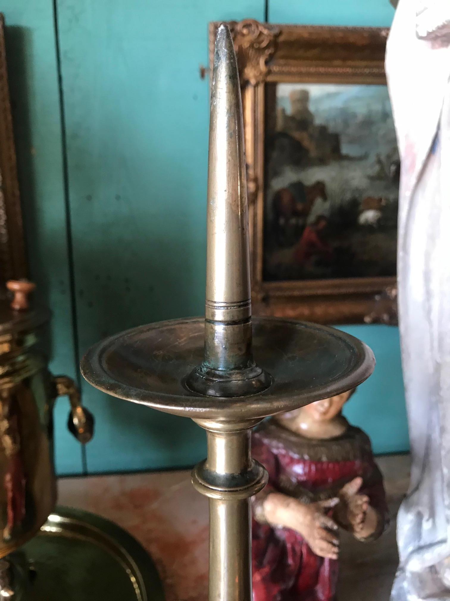 Louis XIV Pair 17th Century Candlesticks Candleholder Light in Brass Gift Object Antiques For Sale