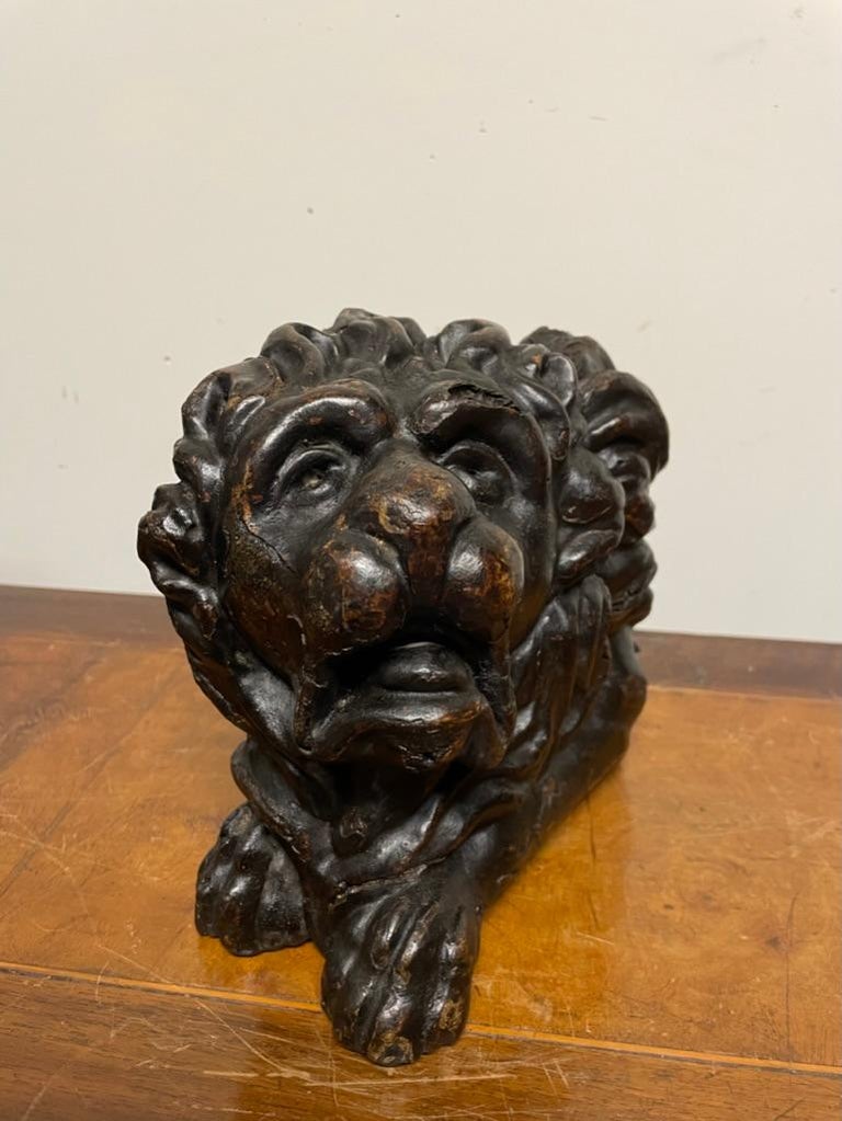 Pair 17th Century Dutch Baroque Carved Wood Lions For Sale at 1stDibs