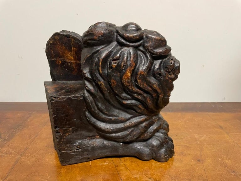Pair 17th Century Dutch Baroque Carved Wood Lions For Sale at 1stDibs