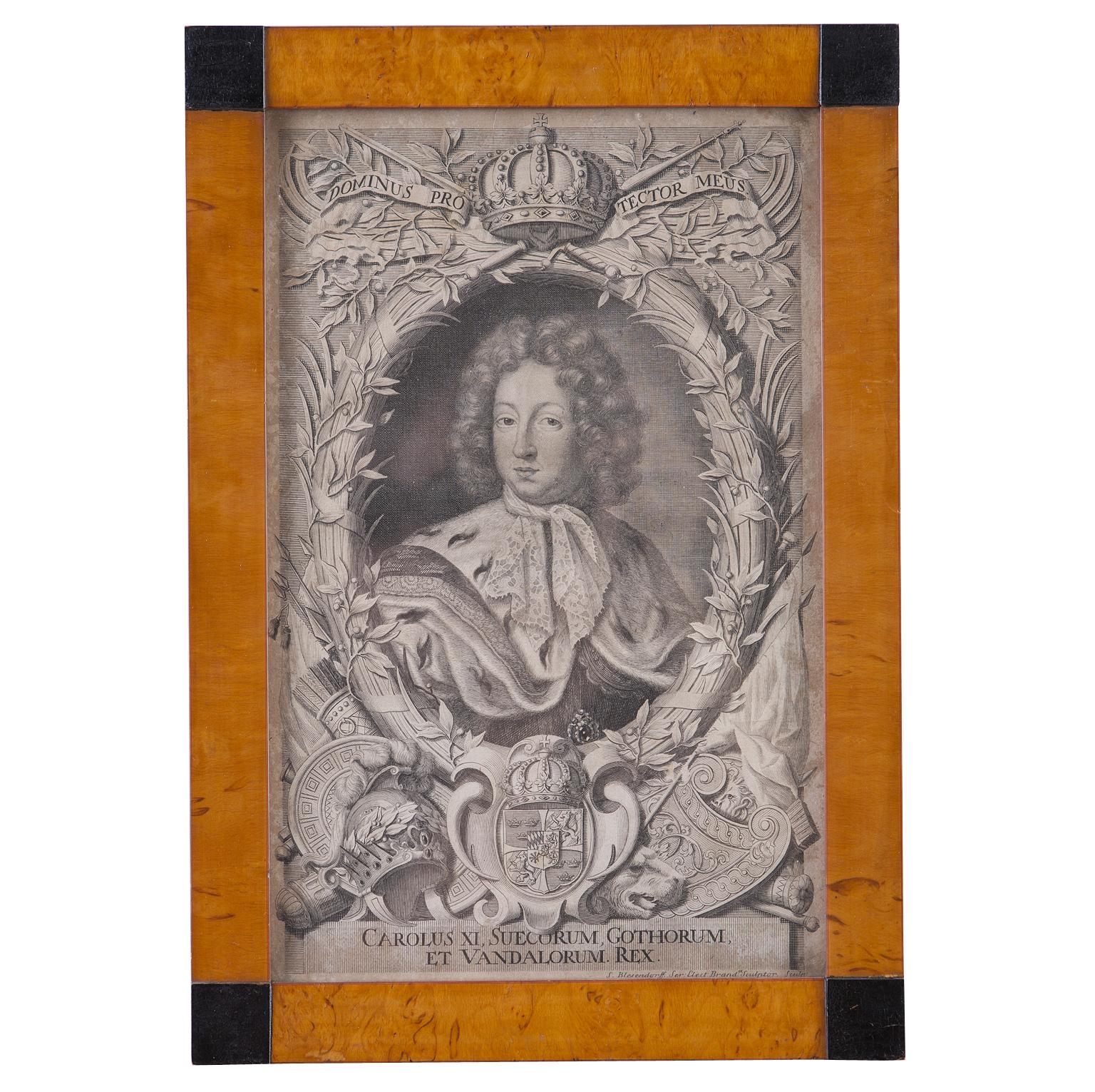 Baroque Pair of 17th Century Engravings of Swedish Kings Karl X & Karl XI For Sale