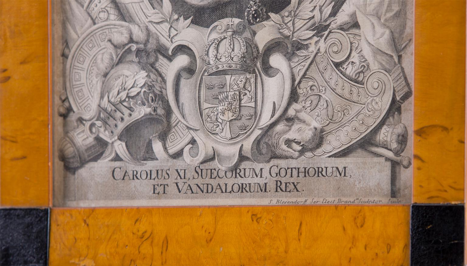 Engraved Pair of 17th Century Engravings of Swedish Kings Karl X & Karl XI For Sale