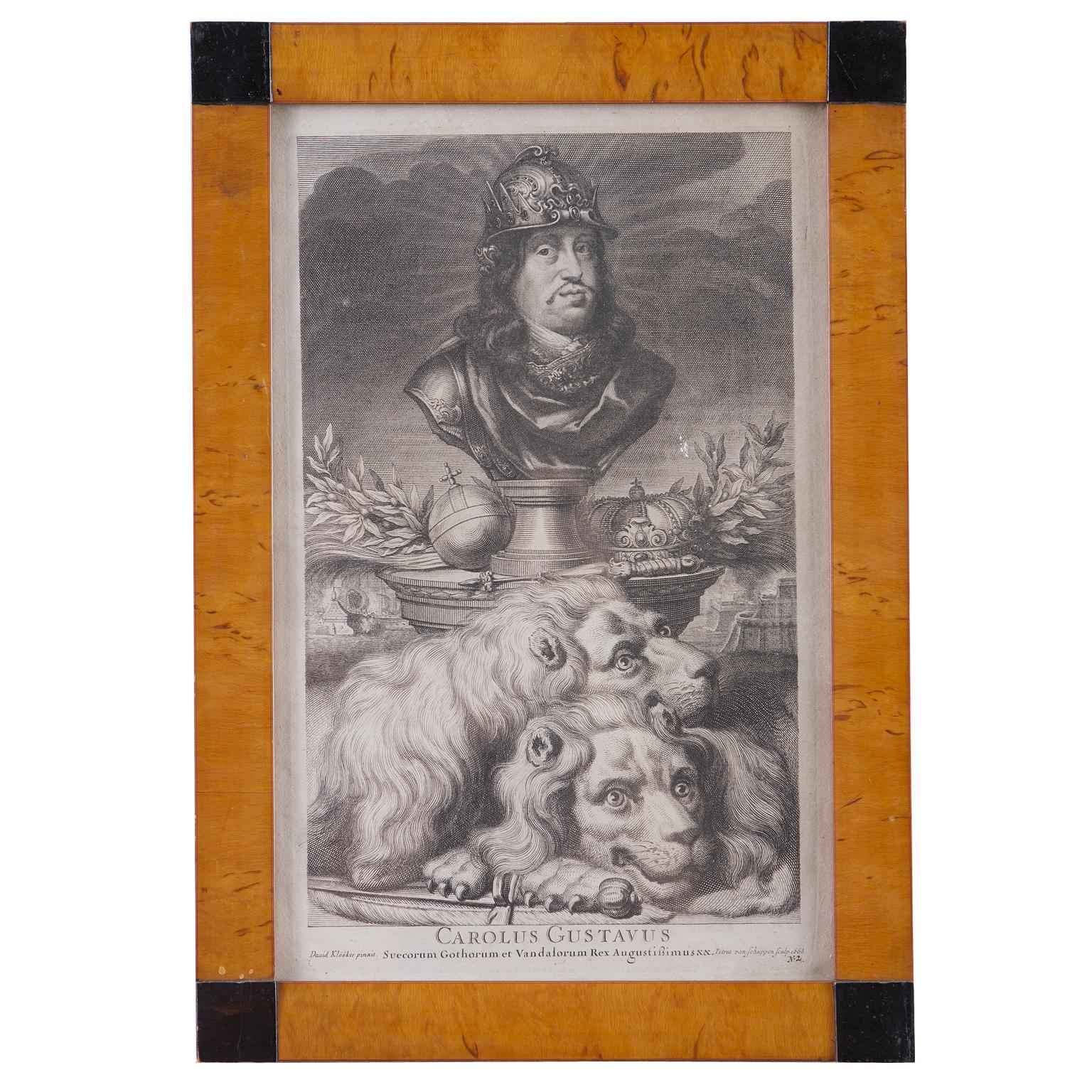 Paper Pair of 17th Century Engravings of Swedish Kings Karl X & Karl XI For Sale