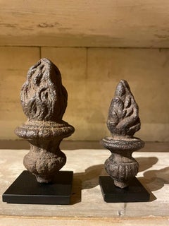 Pair 17th Century French Baroque Iron Flaming Urn Finials