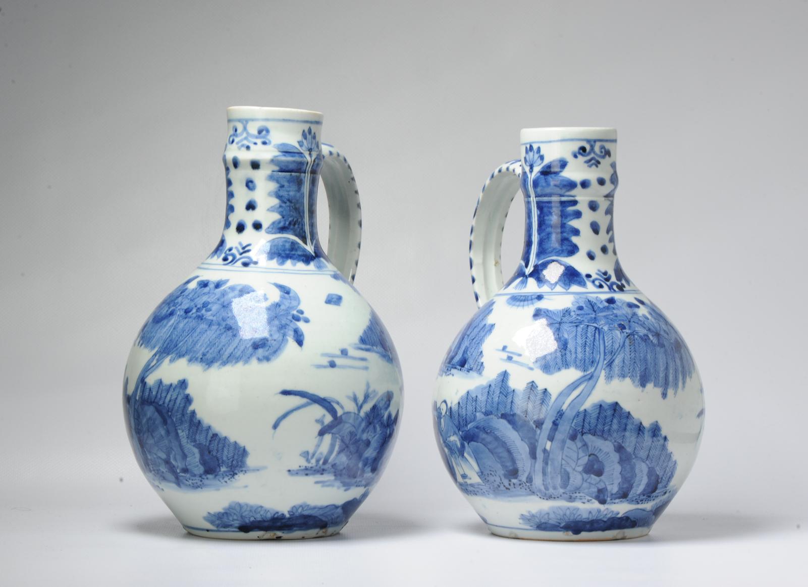 Pair 17th century Japanese Porcelain Figural Jugs Blue White Dish Antique For Sale 5