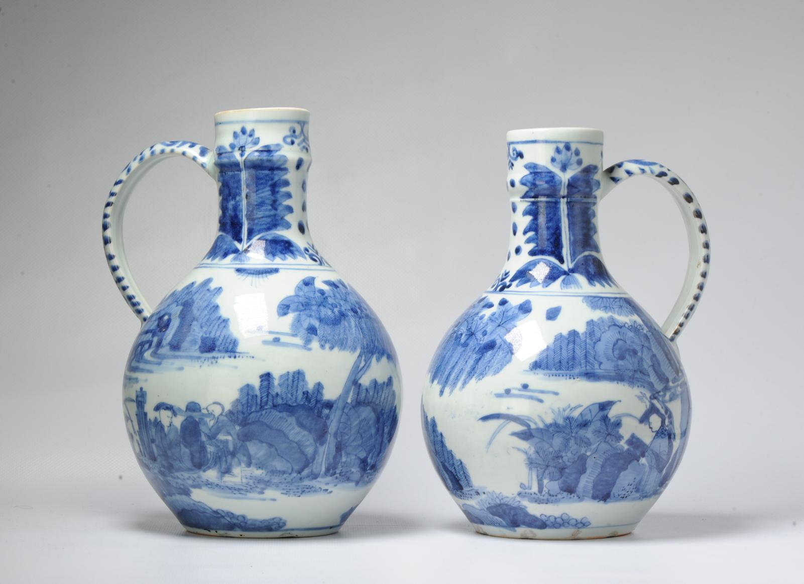 Pair 17th century Japanese Porcelain Figural Jugs Blue White Dish Antique For Sale 6