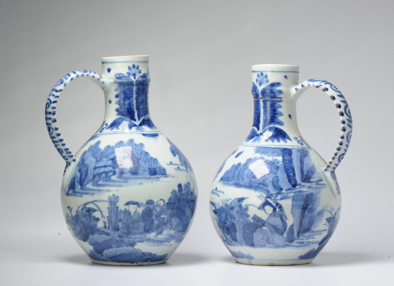 Pair 17th century Japanese Porcelain Figural Jugs Blue White Dish Antique For Sale 7