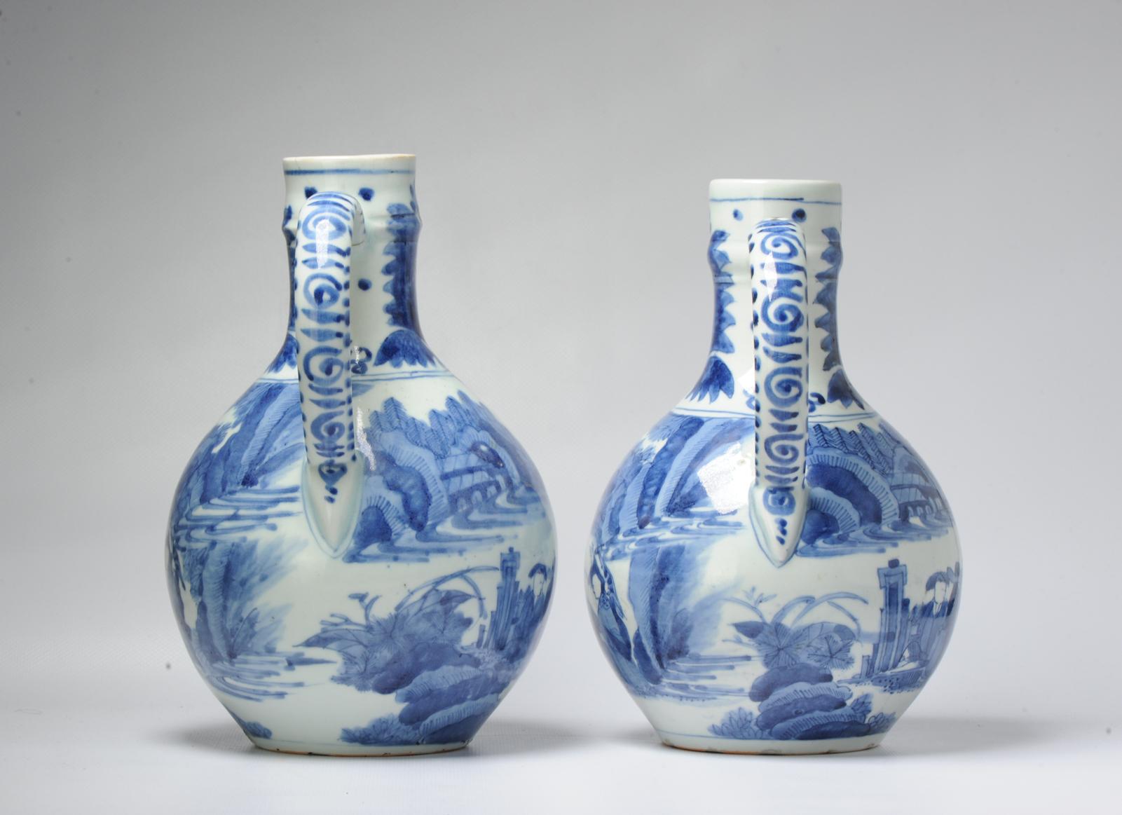 Pair 17th century Japanese Porcelain Figural Jugs Blue White Dish Antique For Sale 2