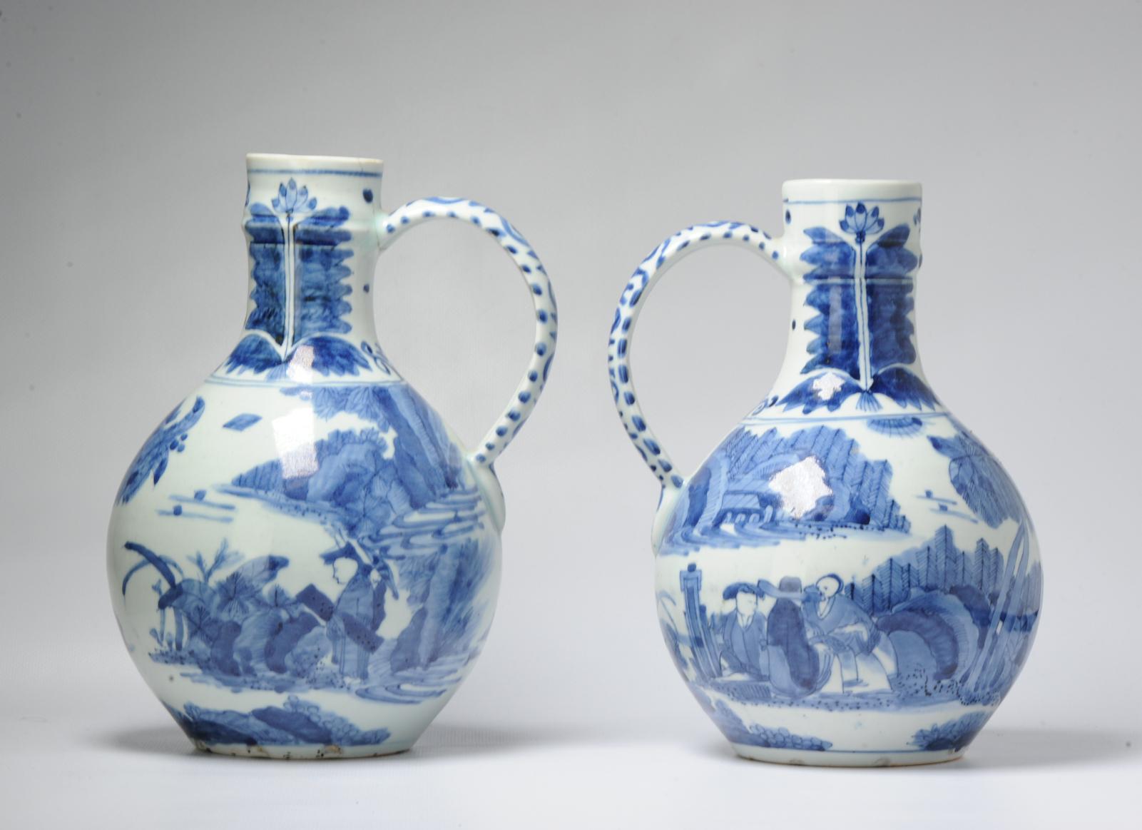 Pair 17th century Japanese Porcelain Figural Jugs Blue White Dish Antique For Sale 3