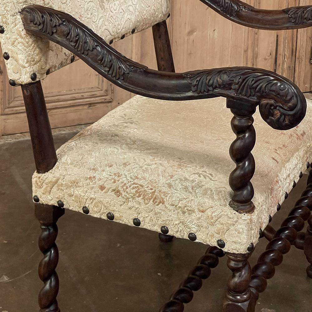 Pair 17th Century Louis XIII Barley Twist Armchairs For Sale 5