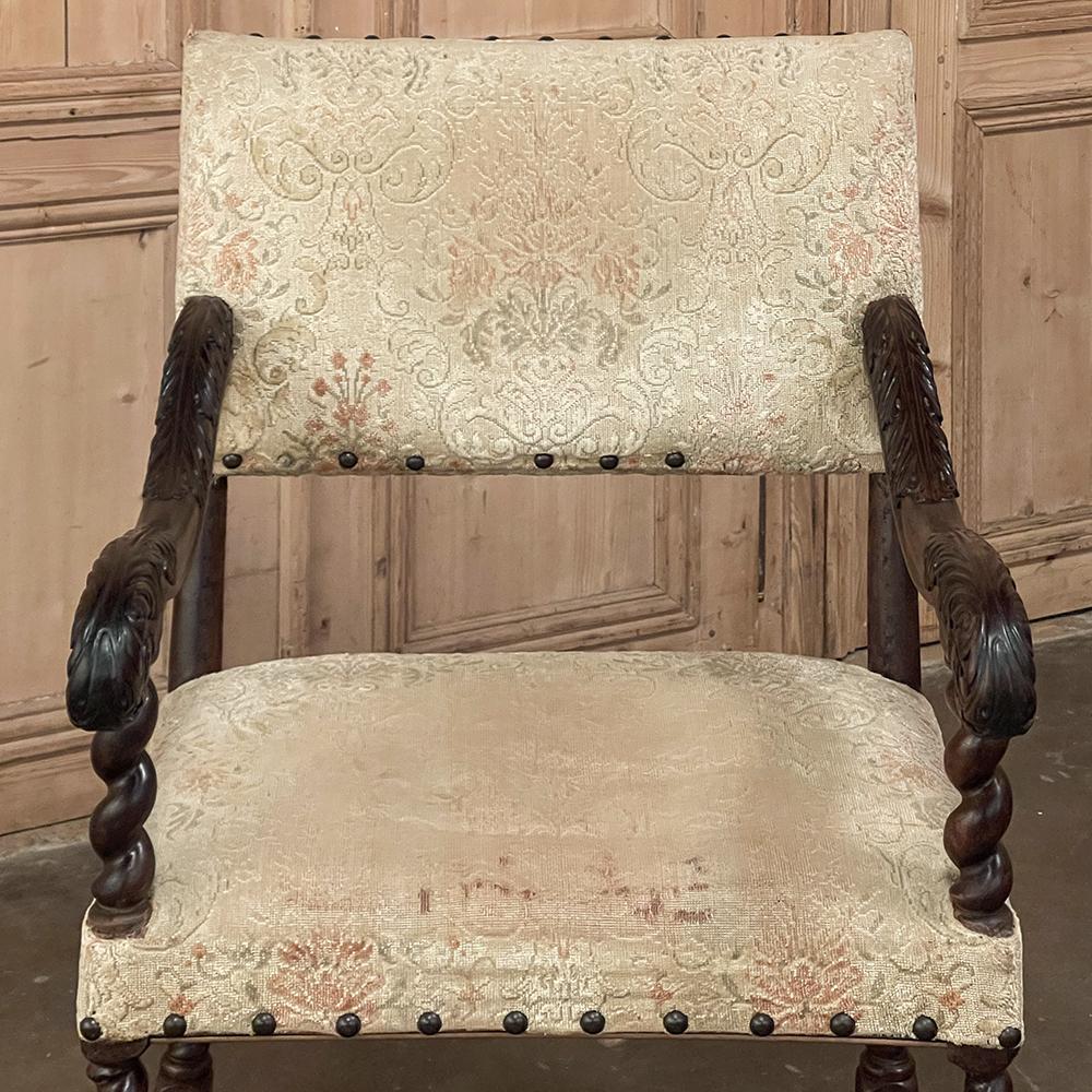 Pair 17th Century Louis XIII Barley Twist Armchairs For Sale 7