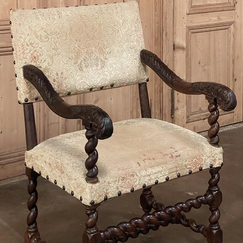Oak Pair 17th Century Louis XIII Barley Twist Armchairs For Sale