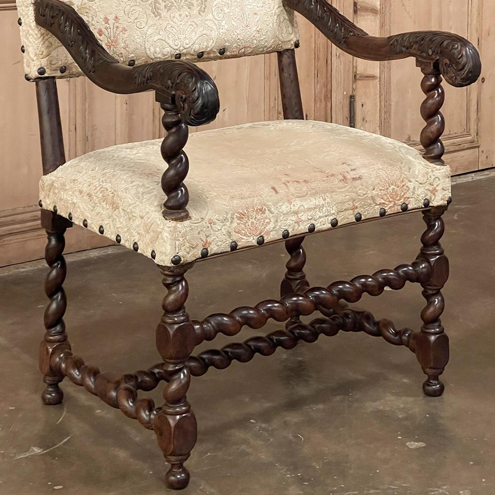 Pair 17th Century Louis XIII Barley Twist Armchairs For Sale 1