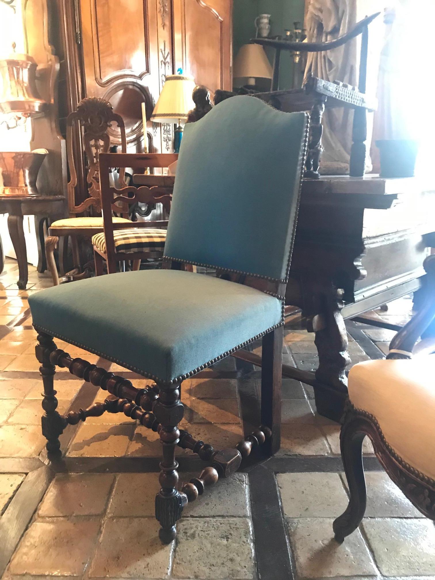 Pair 17th Century Louis XIII Period Dining Room Side Hallway Chairs Hand Carved For Sale 5